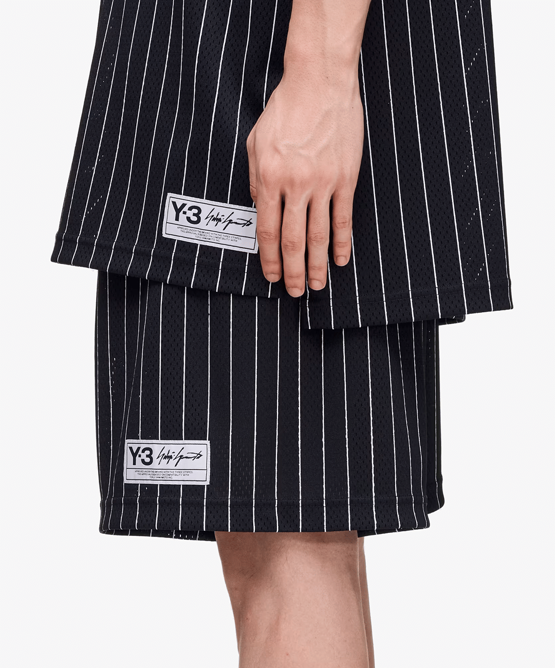 Y - 3 | Y - 3 MESH PINSTRIPE SHORTS { BLACK