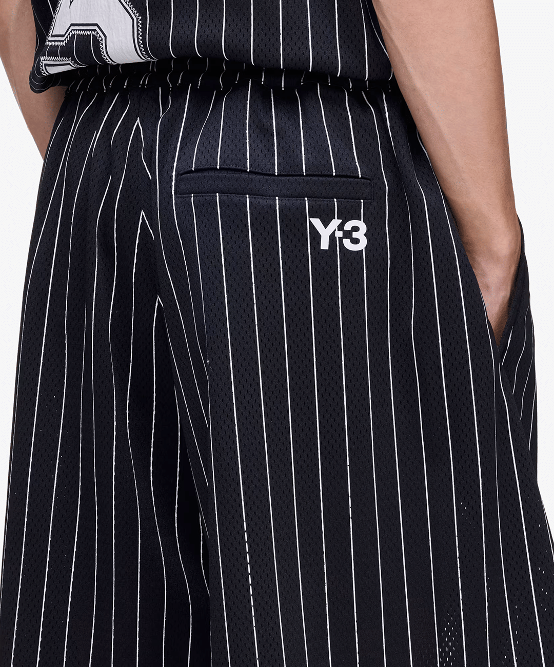 Y - 3 | Y - 3 MESH PINSTRIPE SHORTS { BLACK