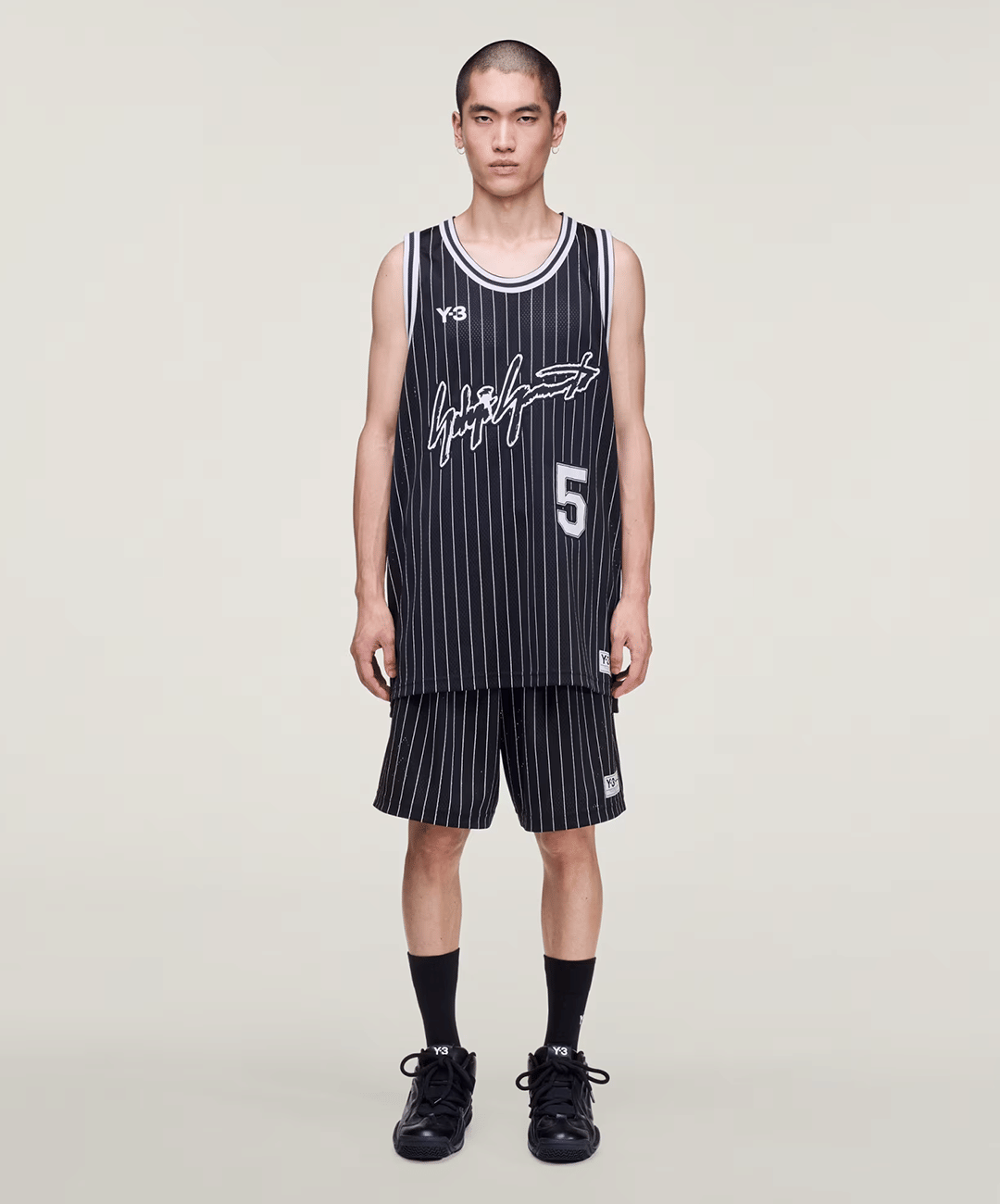 Y - 3 | Y - 3 MESH PINSTRIPE SHORTS { BLACK