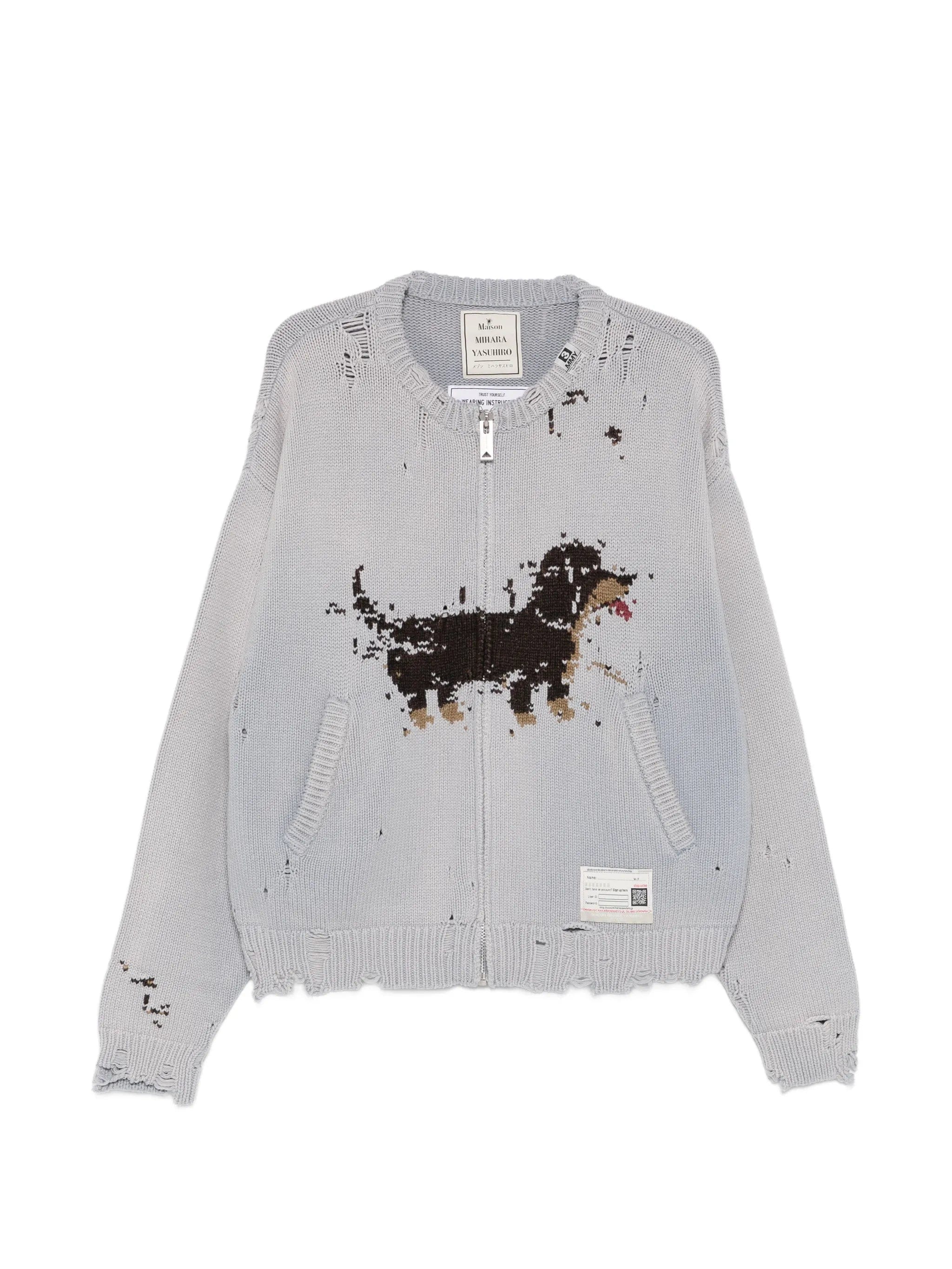 Maison Mihara Yasuhiro dog - jacquard distressed cardigan