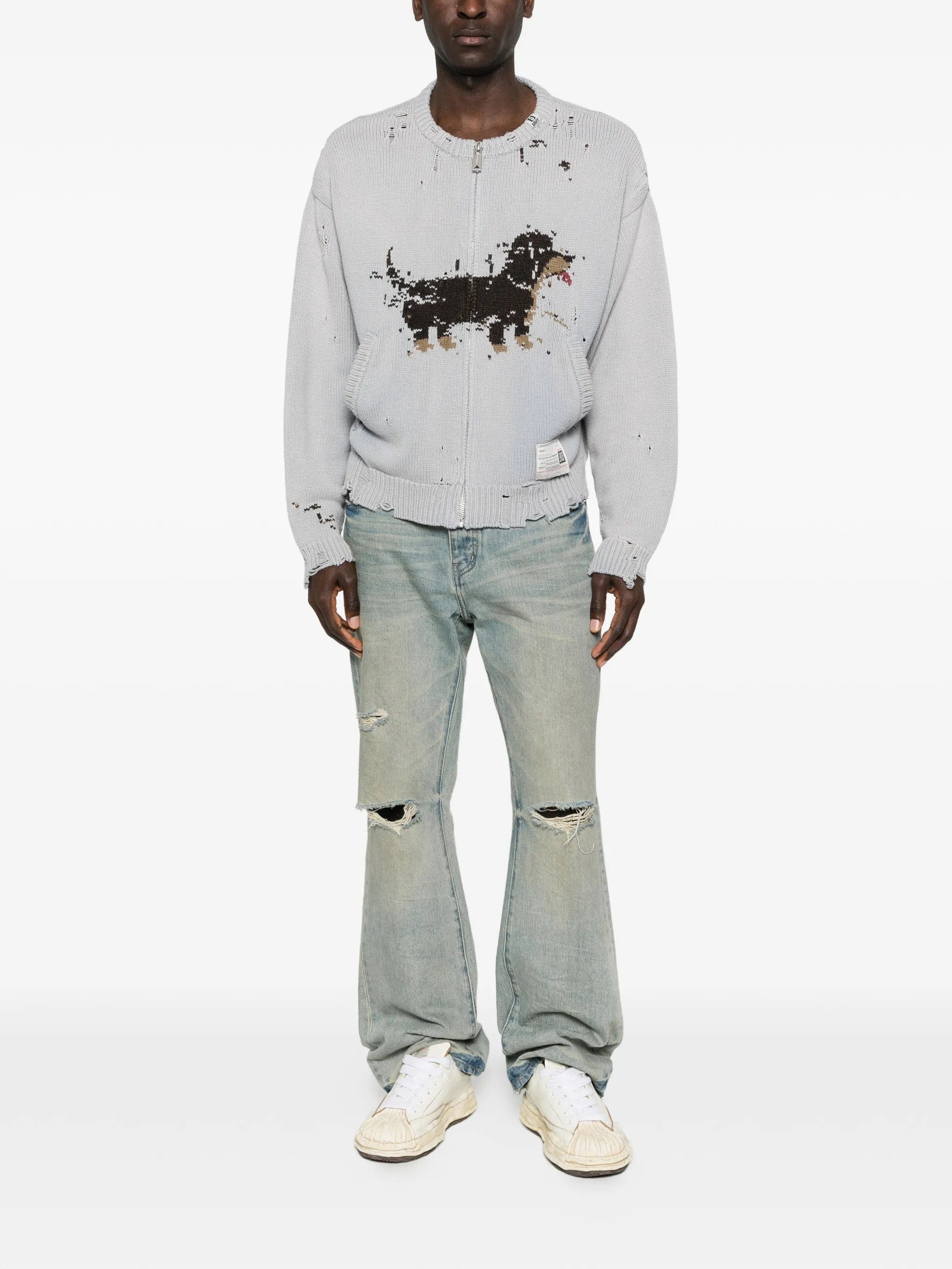 Maison Mihara Yasuhiro dog - jacquard distressed cardigan