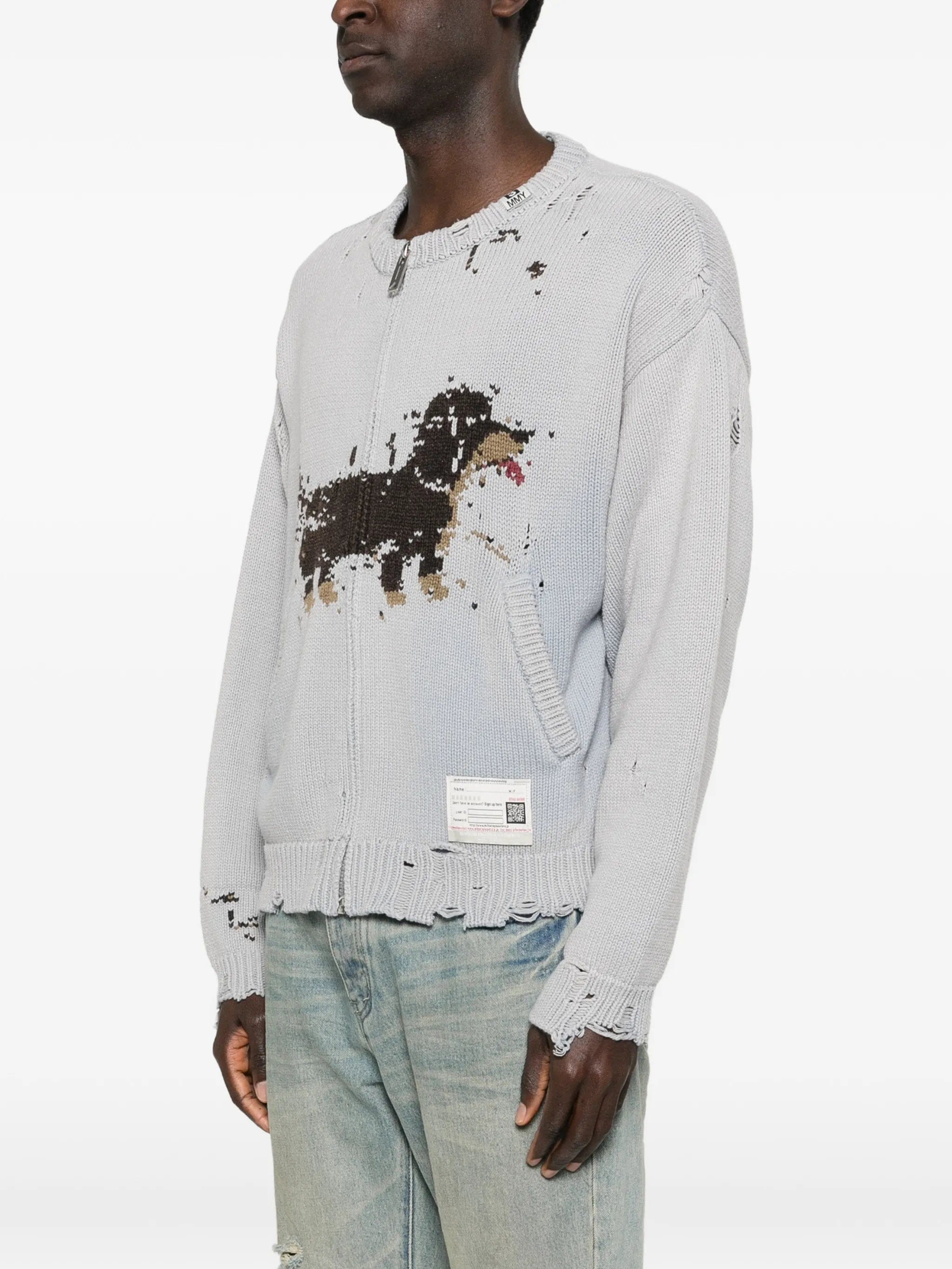 Maison Mihara Yasuhiro dog - jacquard distressed cardigan