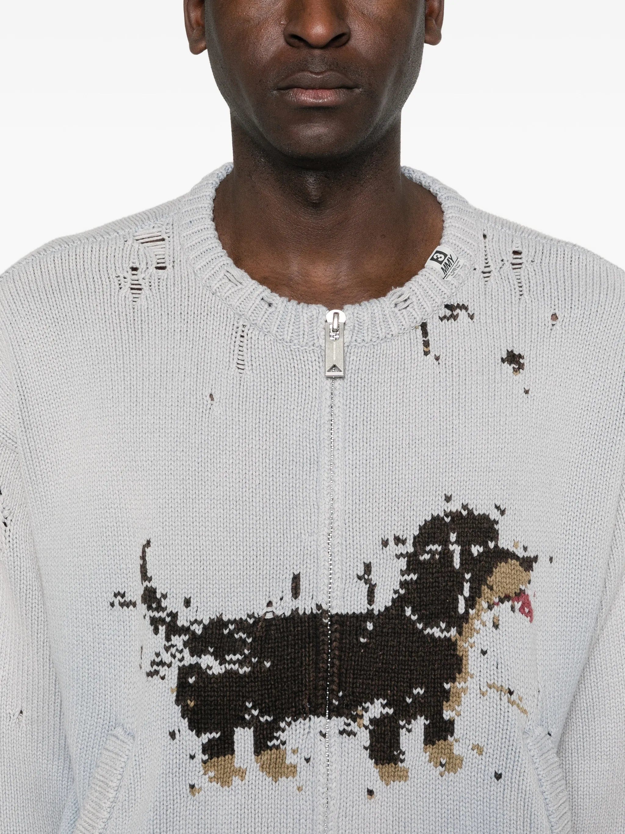 Maison Mihara Yasuhiro dog - jacquard distressed cardigan