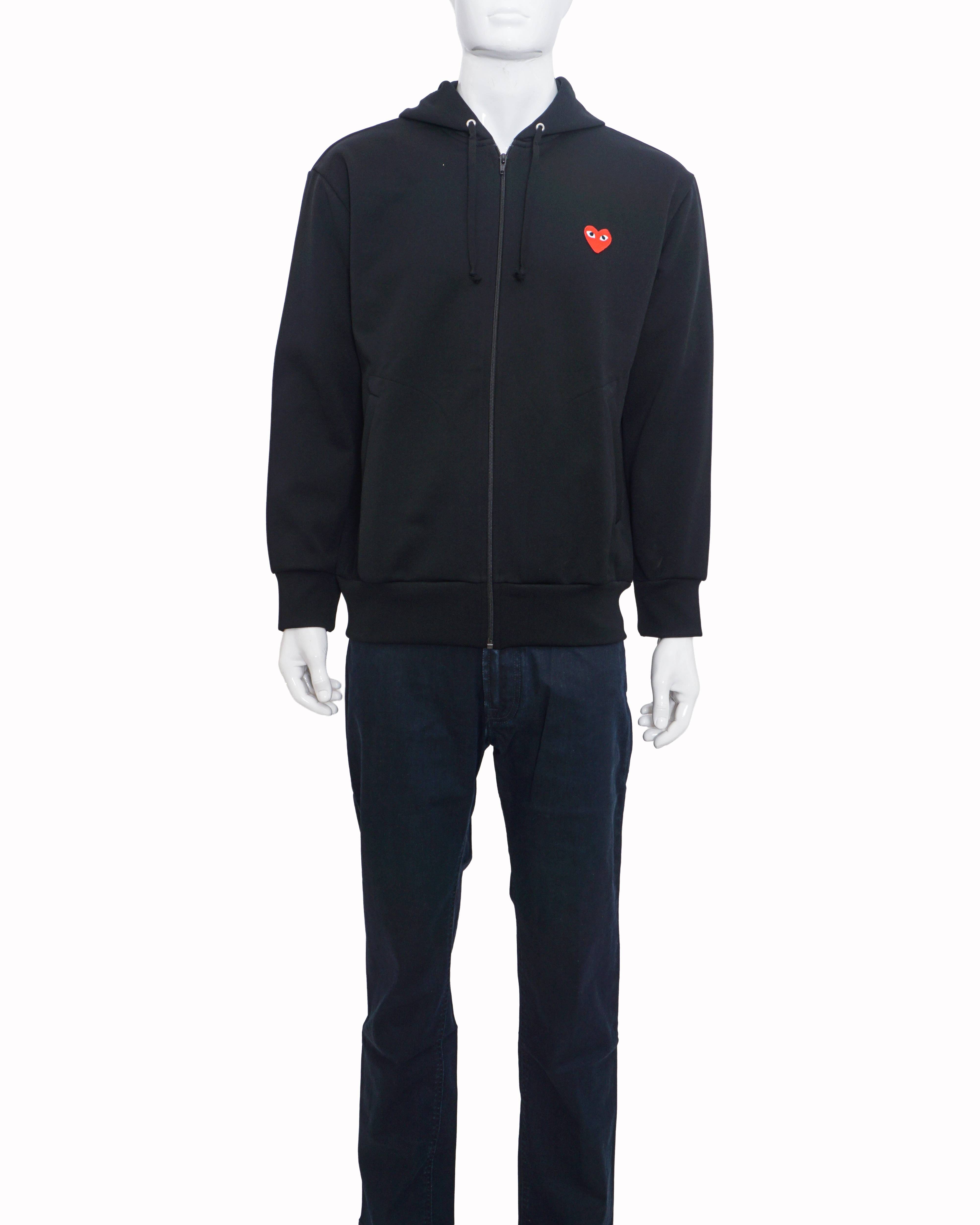 Comme des Garçons Play Black Red Heart Patch Zip - Up Hoodie
