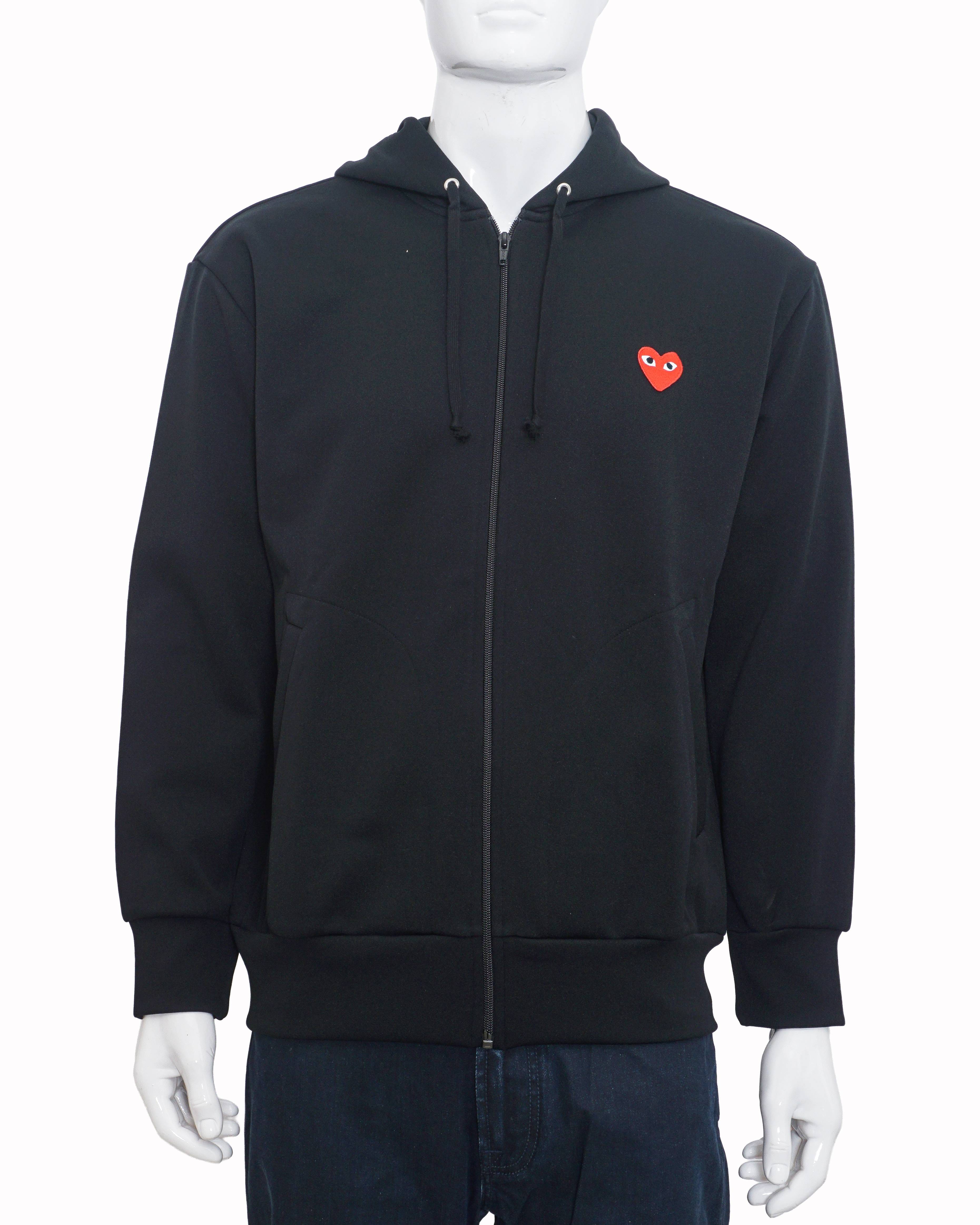 Comme des Garçons Play Black Red Heart Patch Zip - Up Hoodie