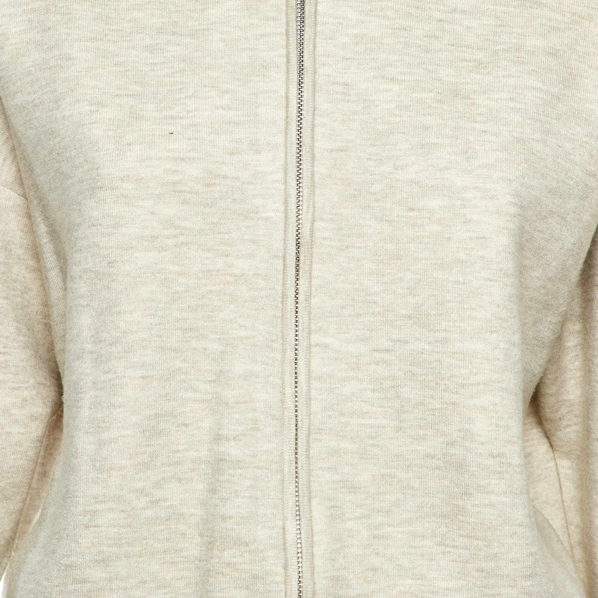 Sandro Pale Grey Melange Jersey Embroidered Zip Up Hoodie