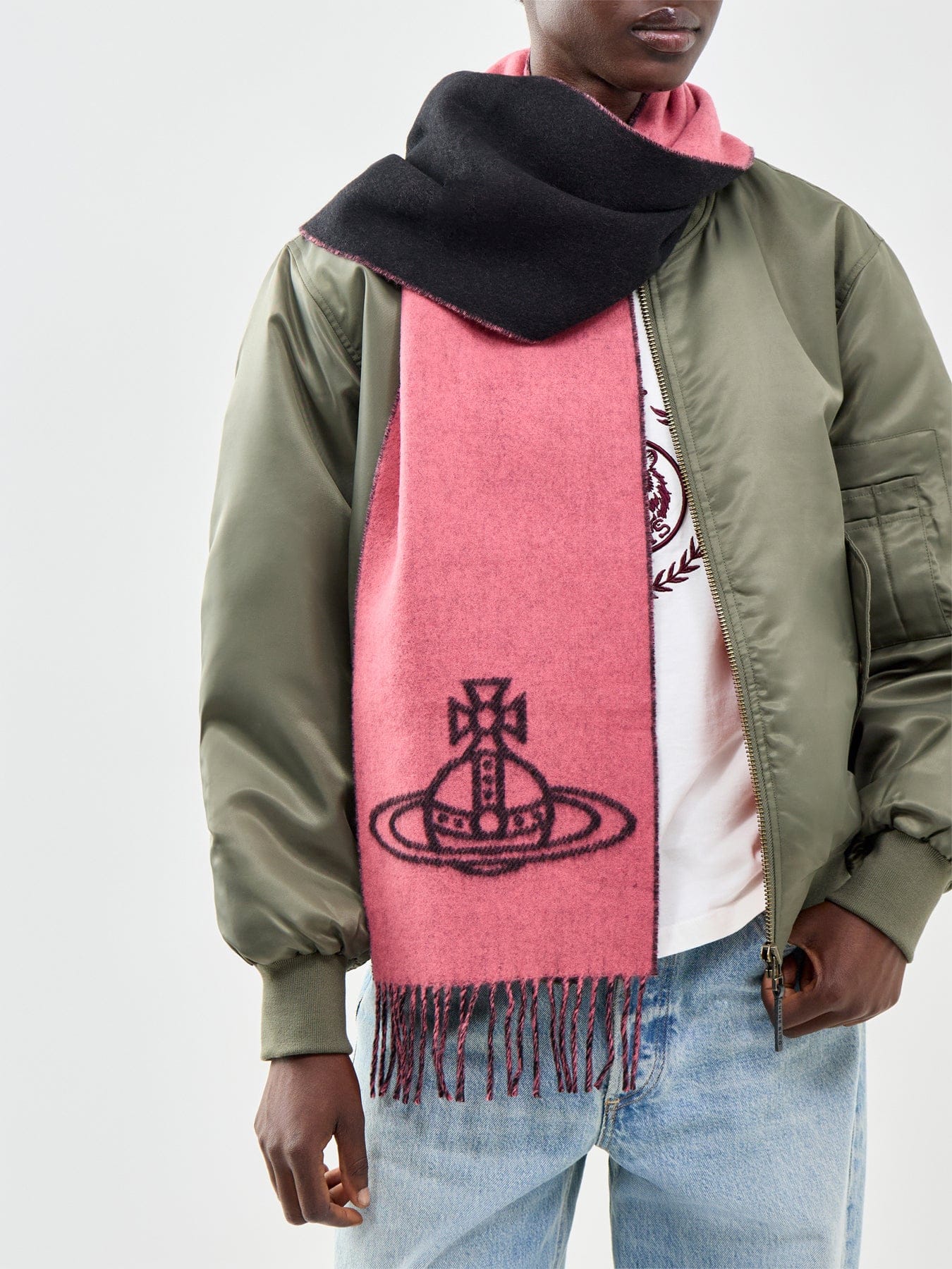 Vivienne Westwood Double Face Orb Logo Scarf Pink