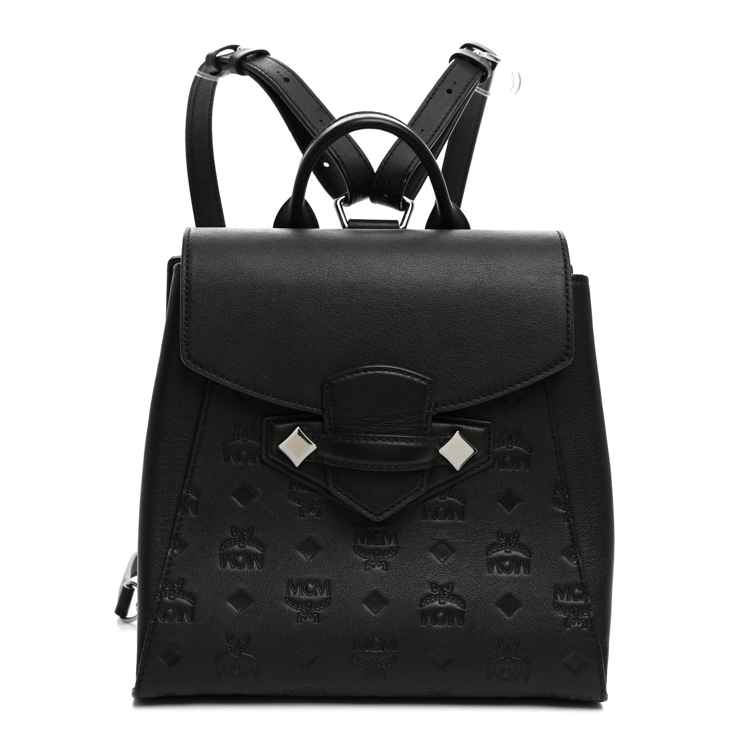 MCM Calfskin Ottomar Monogram Essential Small Backpack Black
