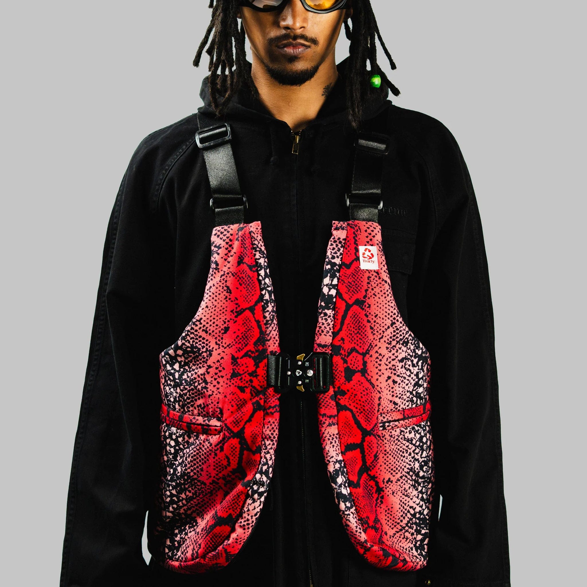 Thaely Red Snake Skin Convertible Vest Tote