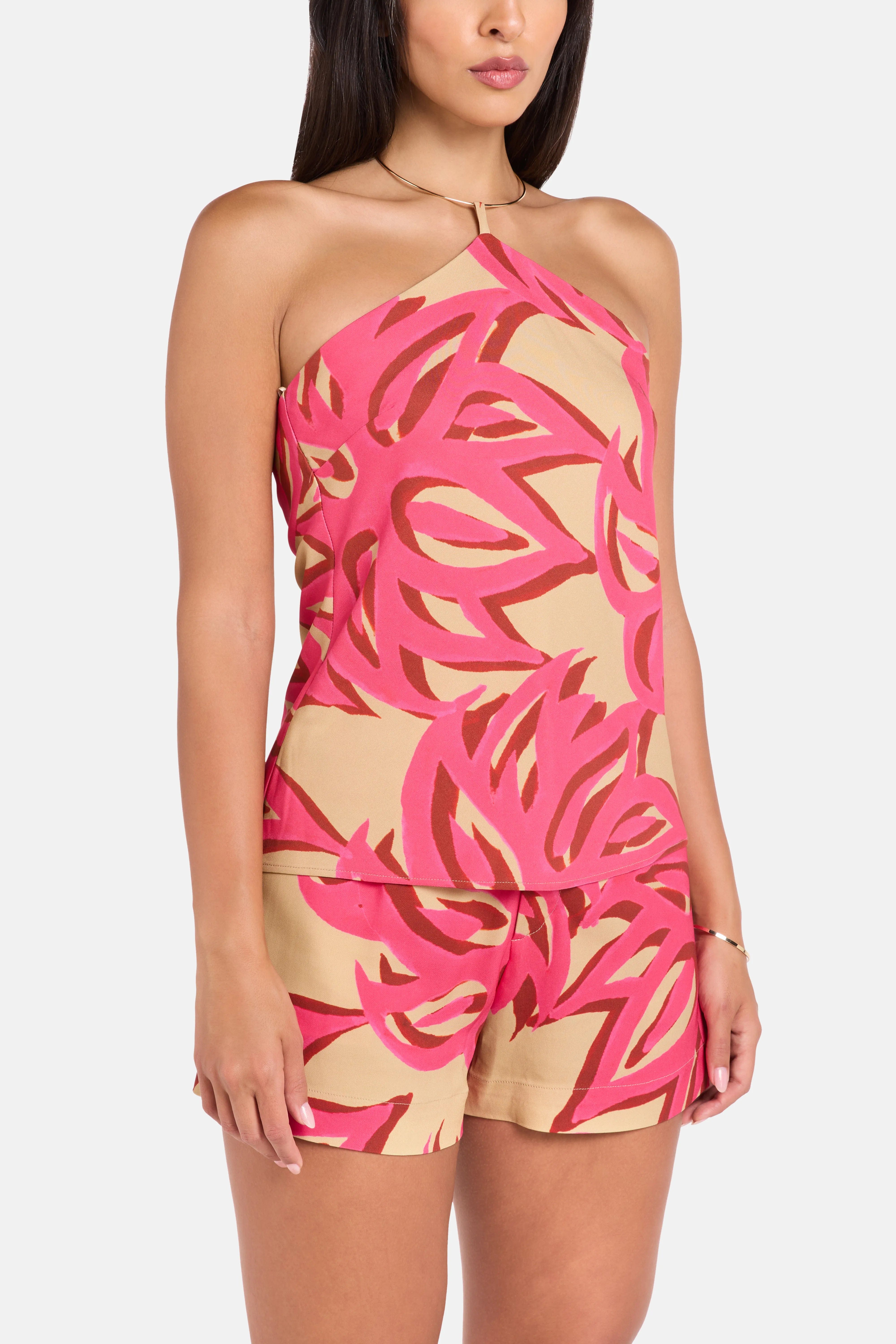 Themis Z Ismene Sabra Sleeveless Silk Halter Neck Top in Pink