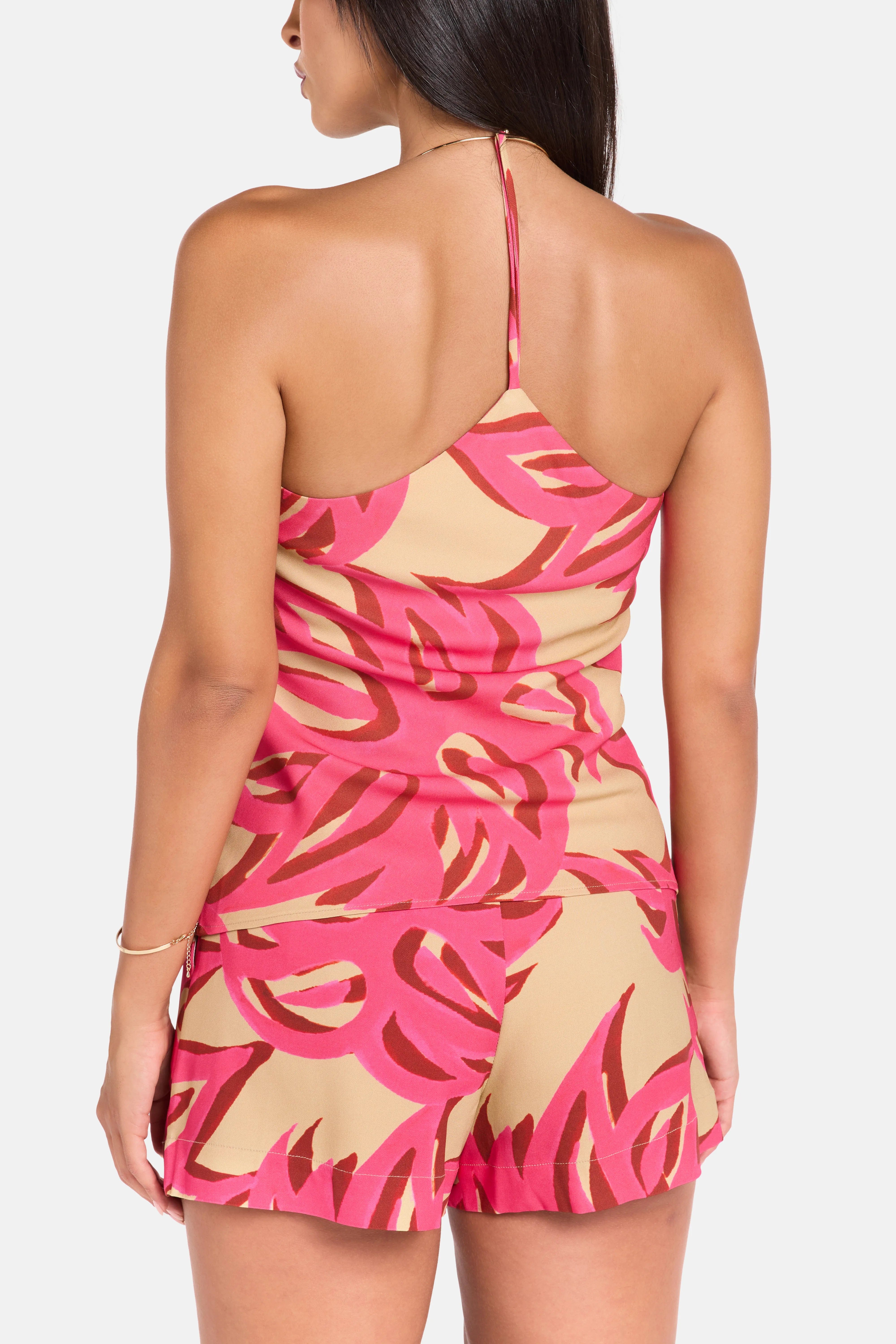Themis Z Ismene Sabra Sleeveless Silk Halter Neck Top in Pink