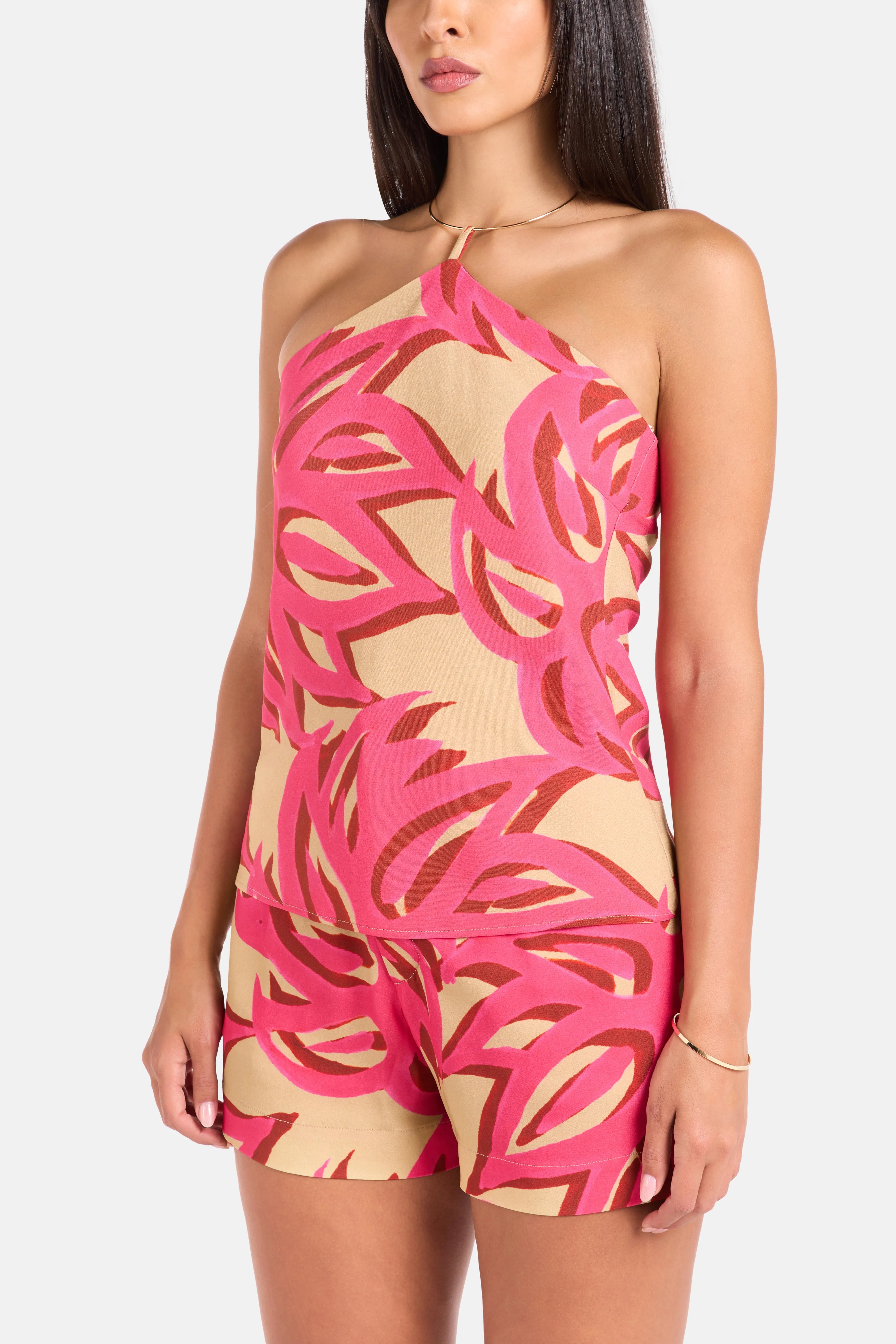 Themis Z Ismene Sabra Sleeveless Silk Halter Neck Top in Pink