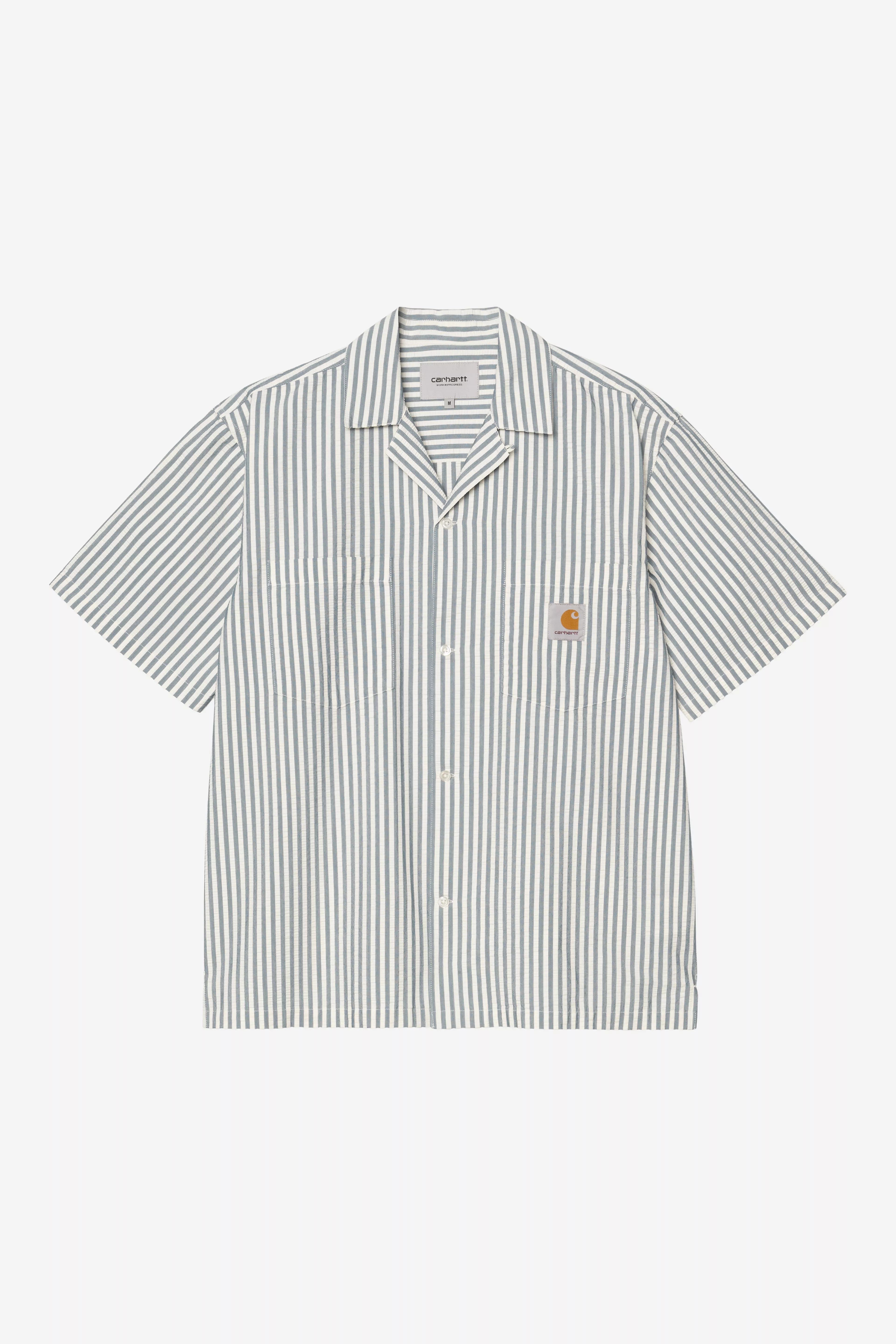 Carhartt WIP S/S Leavel Shirt - Leavel Stripe Blue River / Wax