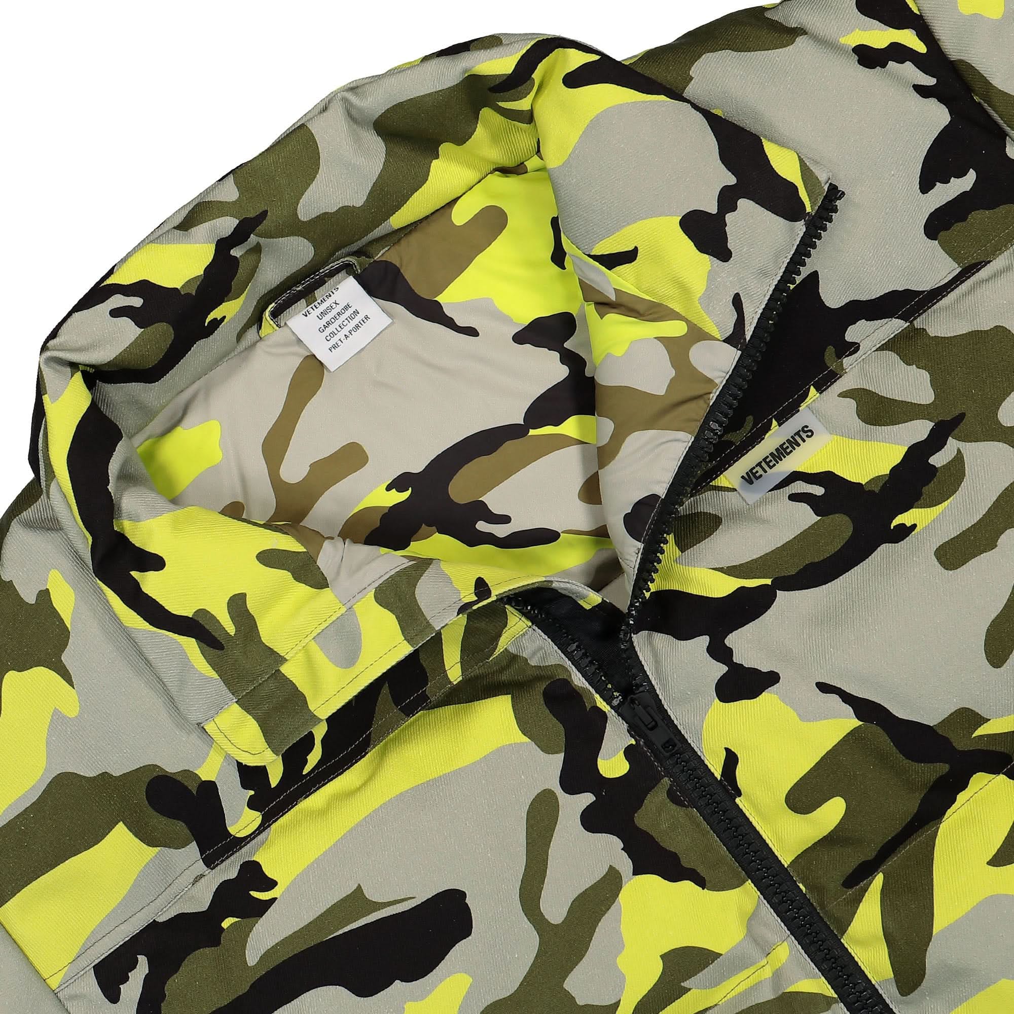 Vetements Neon Camo Logo Puffer Jacket