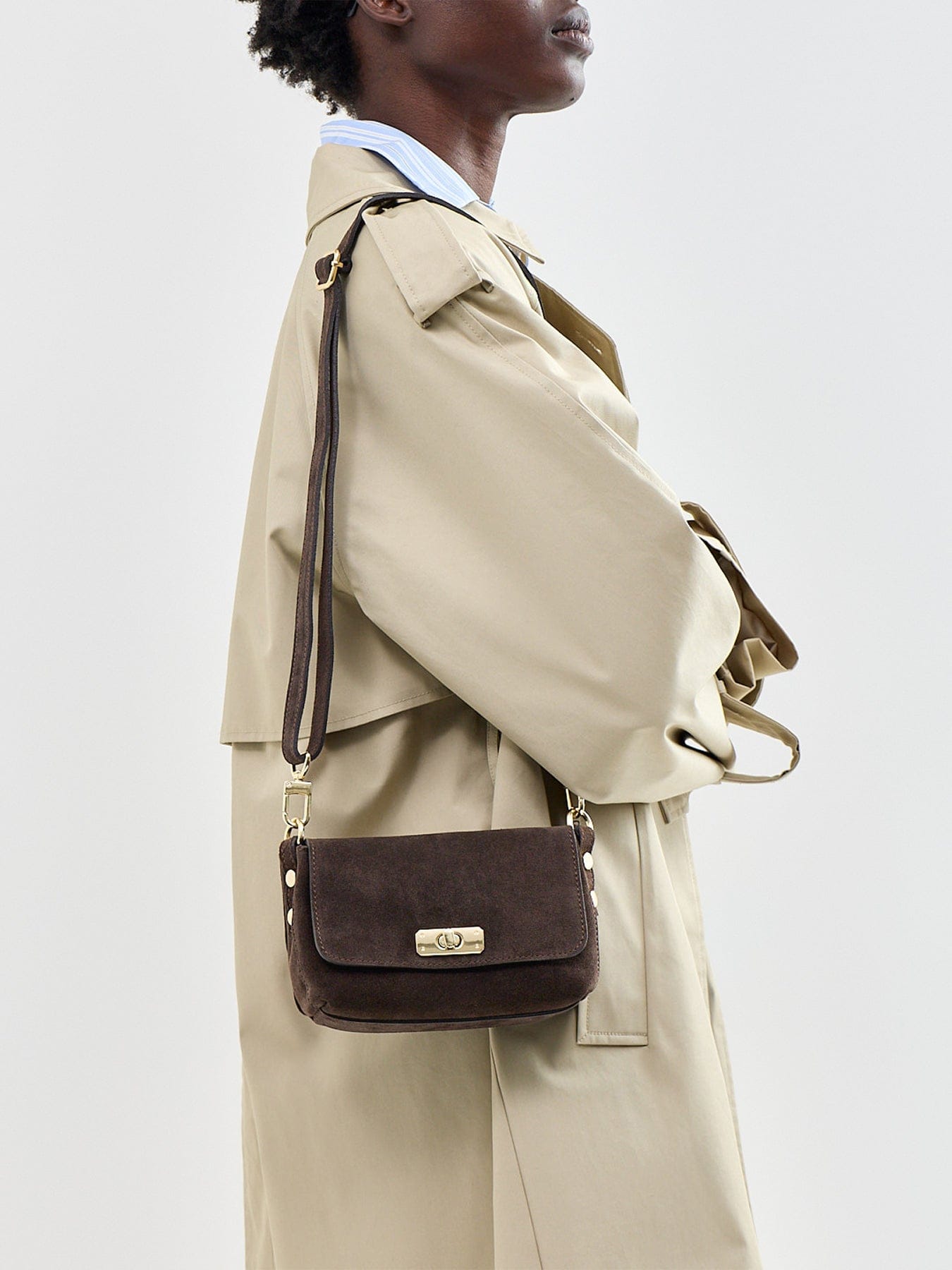 Apatchy London Maisie Mini Suede Shoulder Bag Chocolate