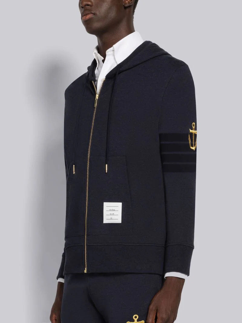 Thom Browne Lightweight Anchor Loopback 4 - Bar Zip Hoodie