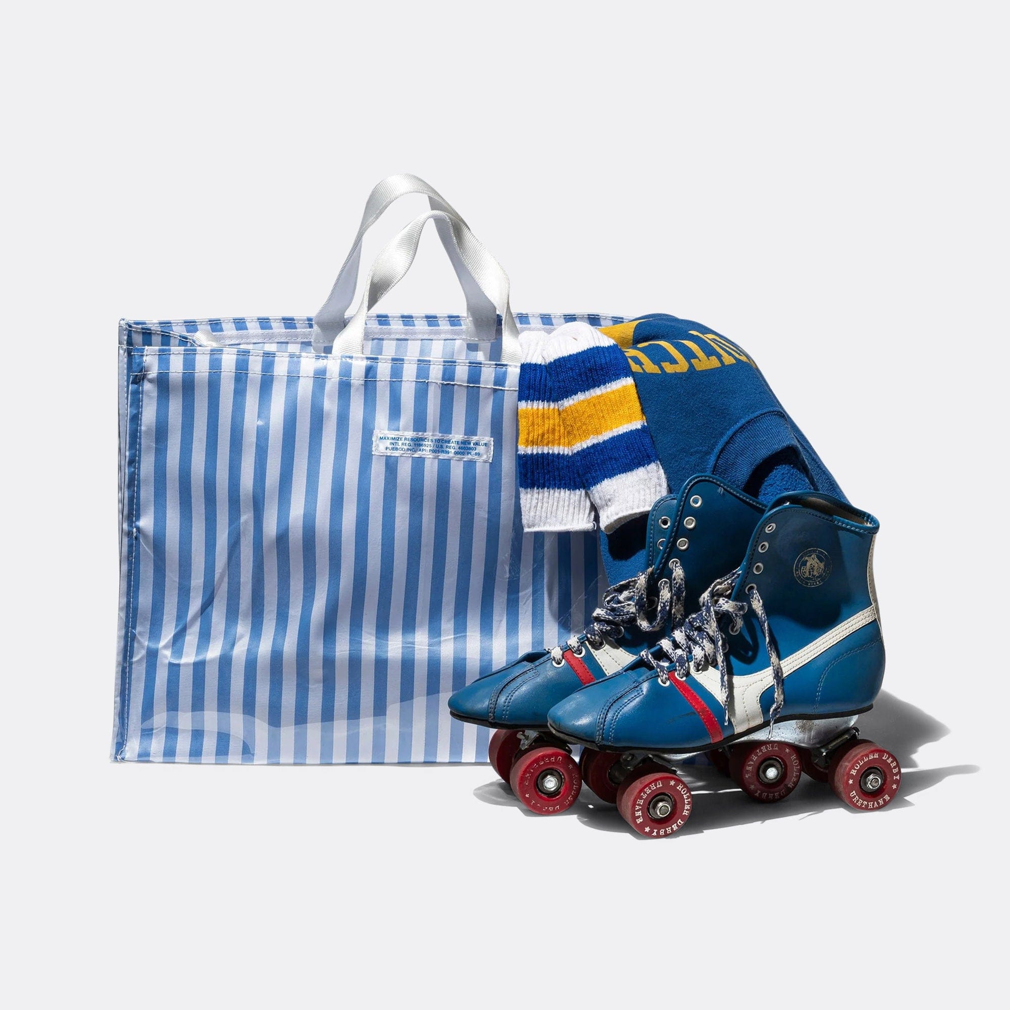 Puebco Covered School Tie Fabric Market Bag - Light Blue/White