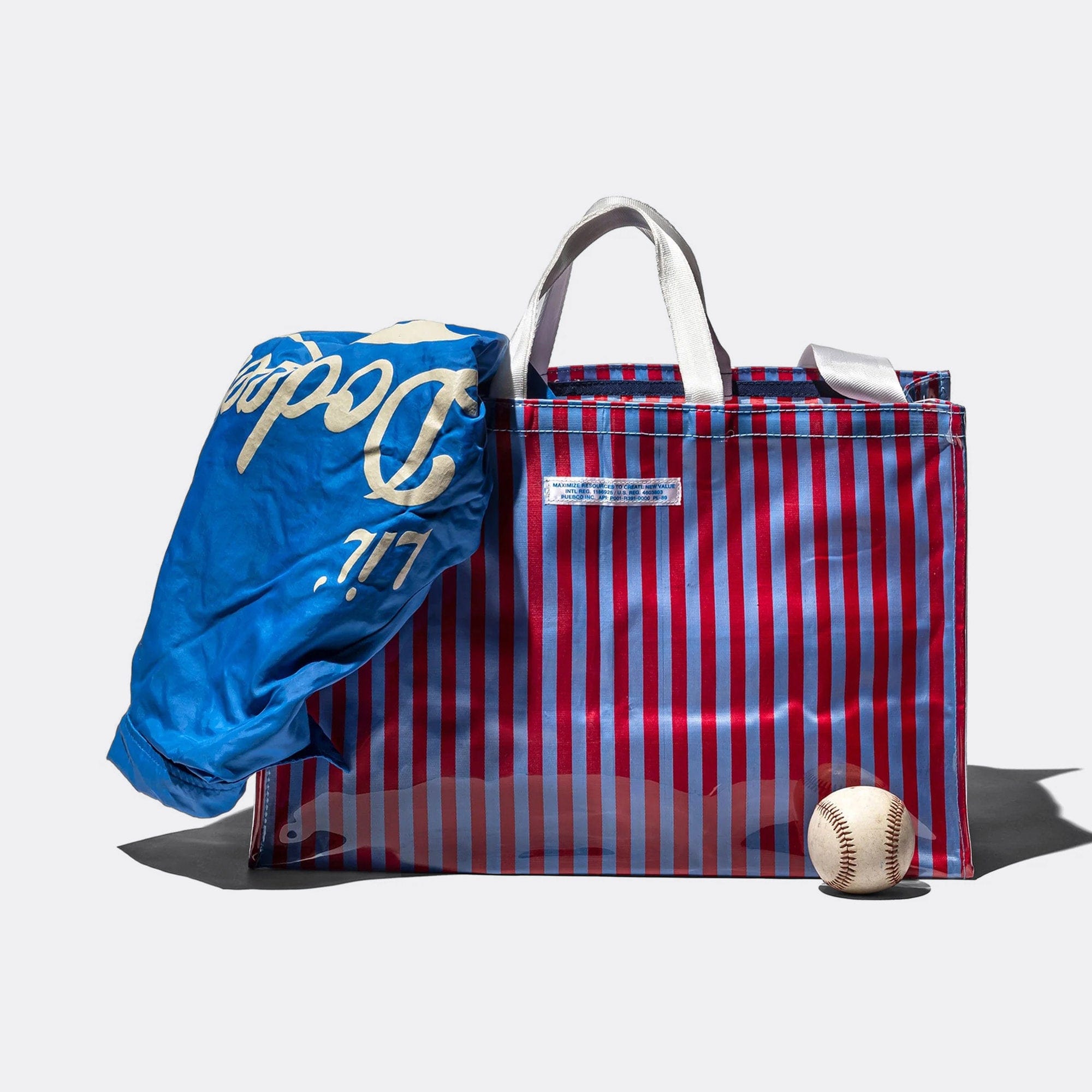 Puebco Covered School Tie Fabric Market Bag - Red/Light Blue