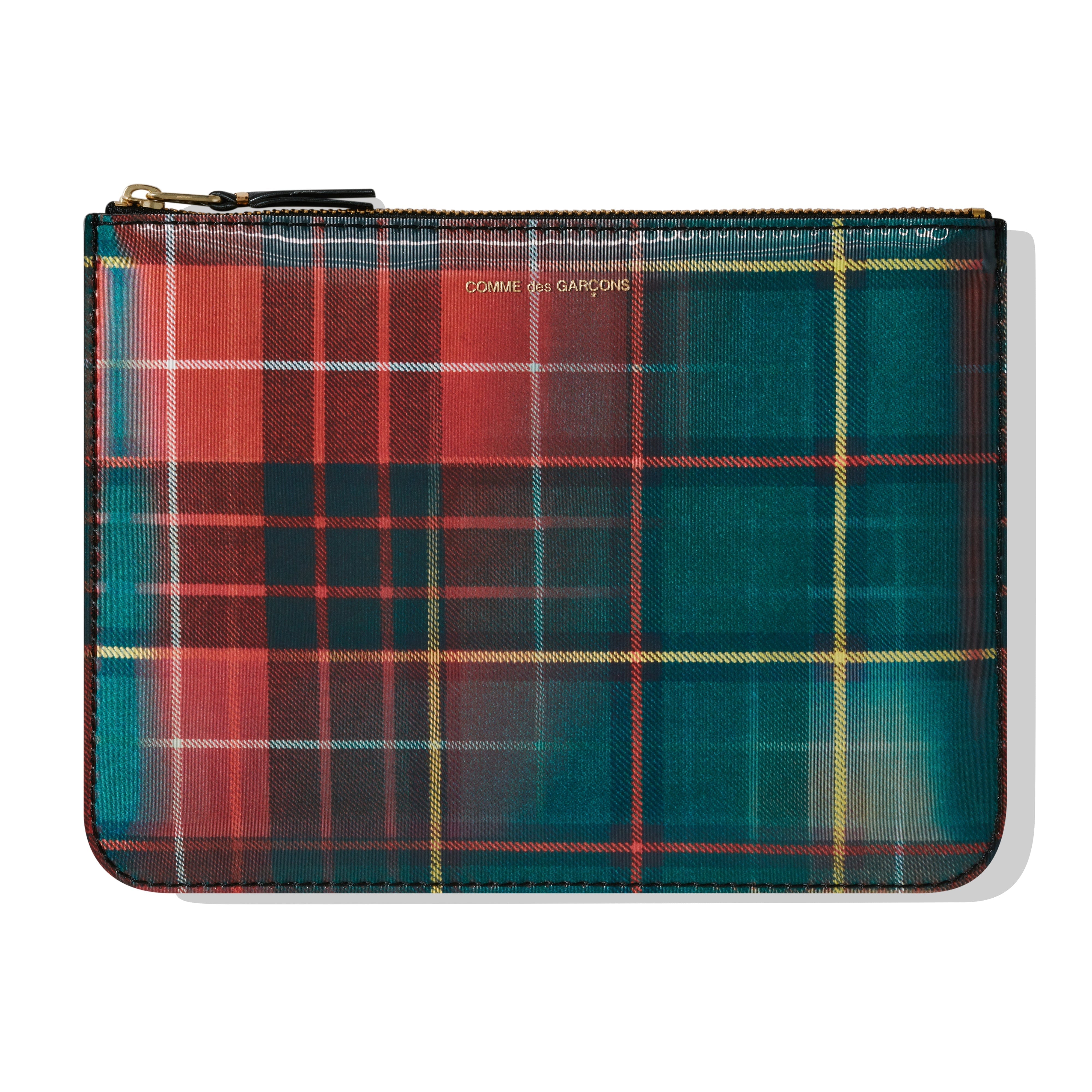 Cdg Wallet - Lenticular Tartan Zip Pouch - (Red/Green)