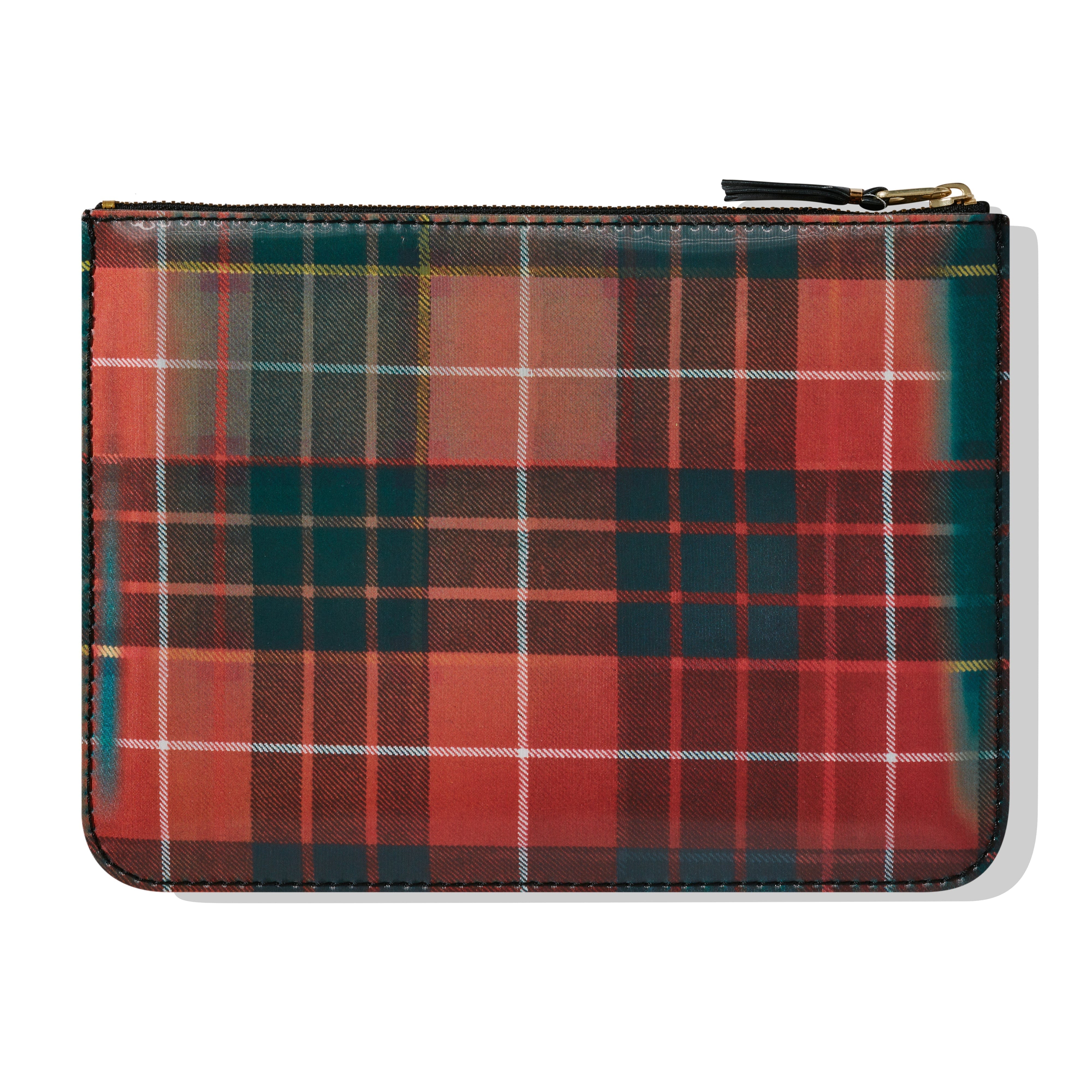Cdg Wallet - Lenticular Tartan Zip Pouch - (Red/Green)