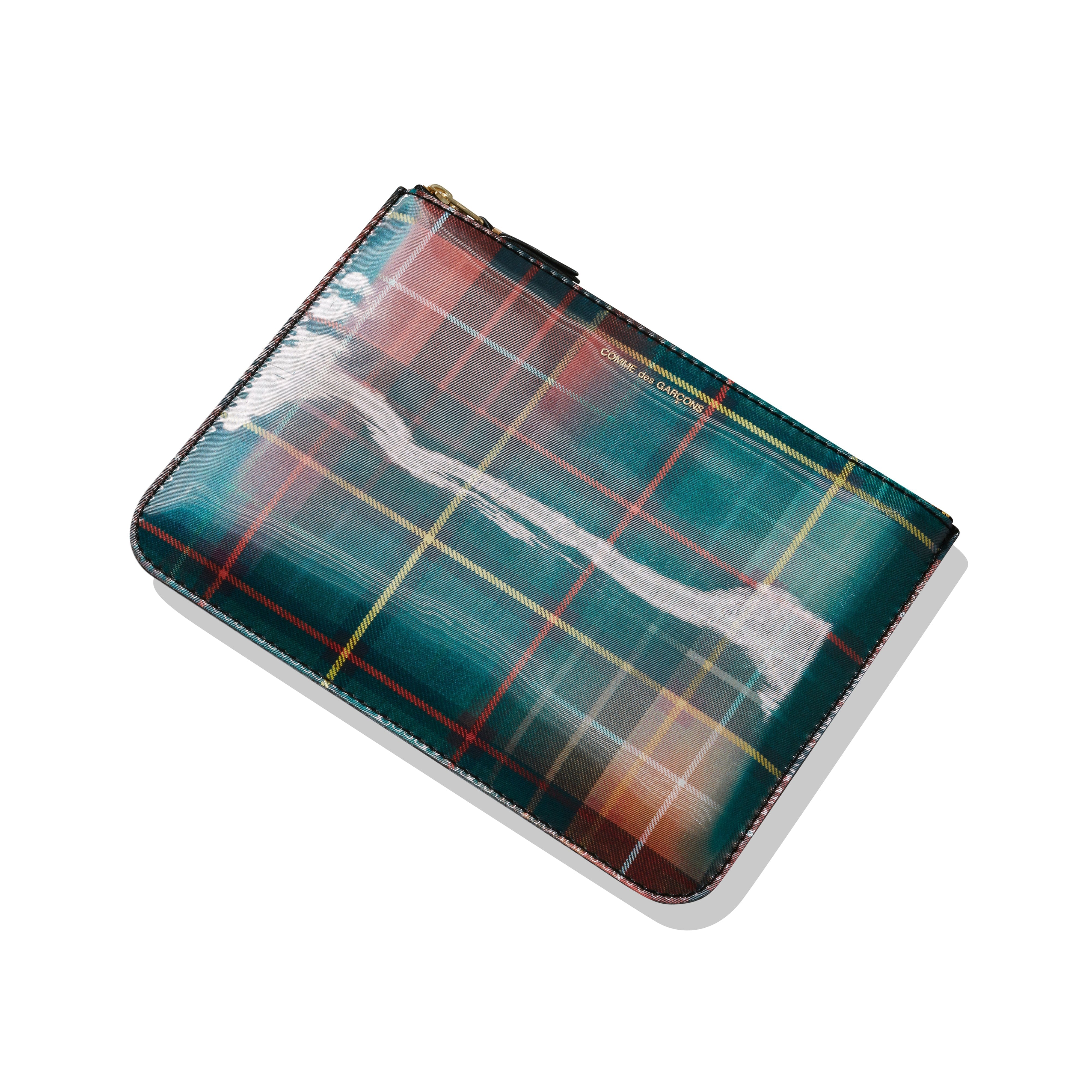 Cdg Wallet - Lenticular Tartan Zip Pouch - (Red/Green)