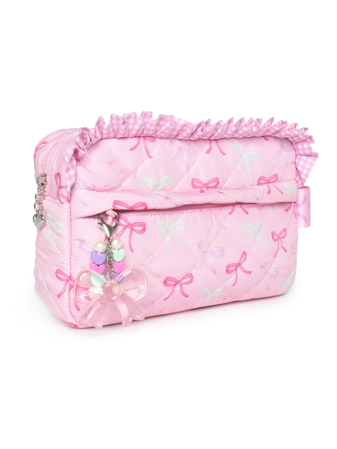 OMG Accessories Kids' Bow Quilted Pouch with Charm Pink
