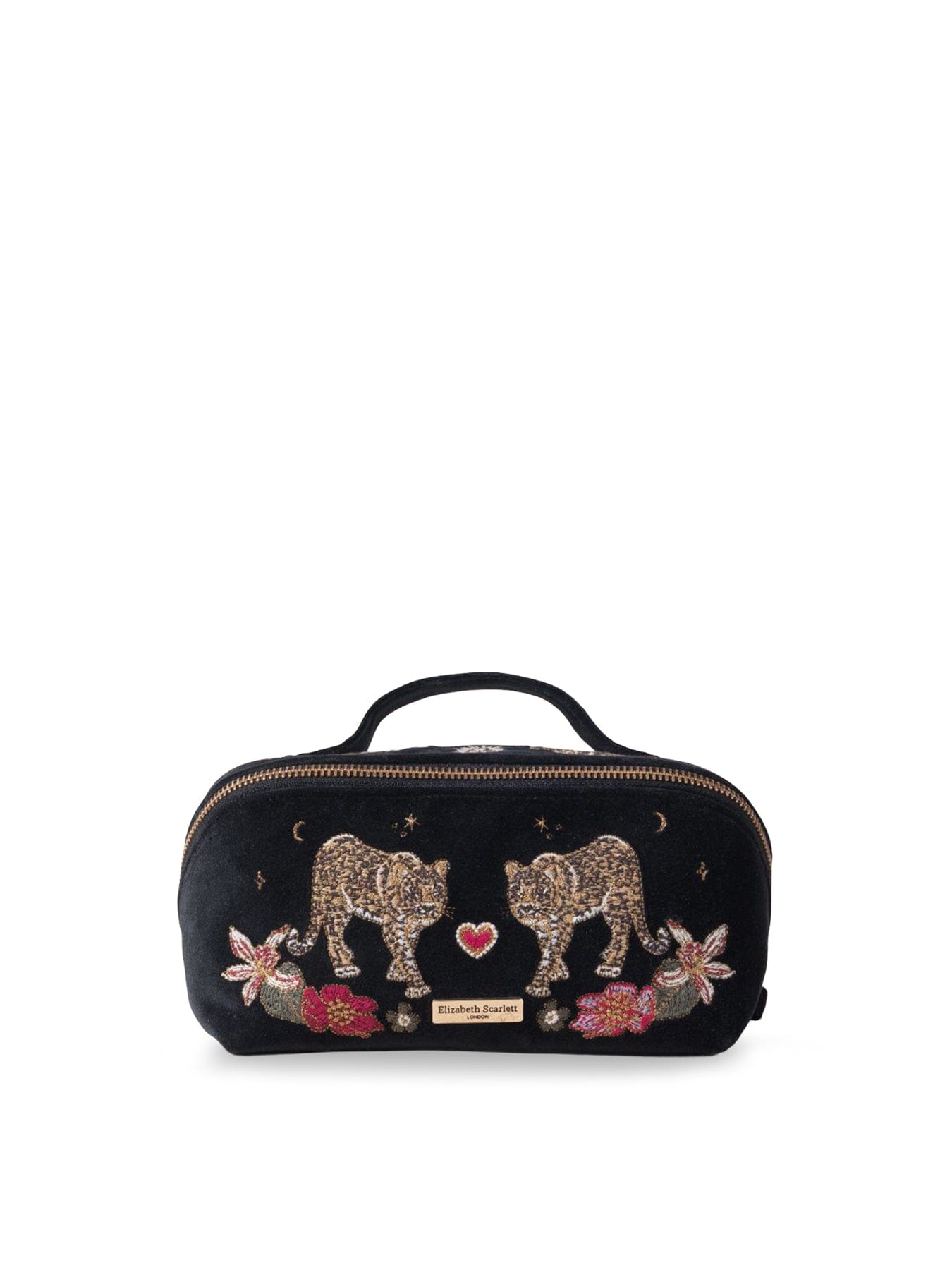 Elizabeth Scarlett Celestial Leopard Open Flat Lay Makeup Bag Black