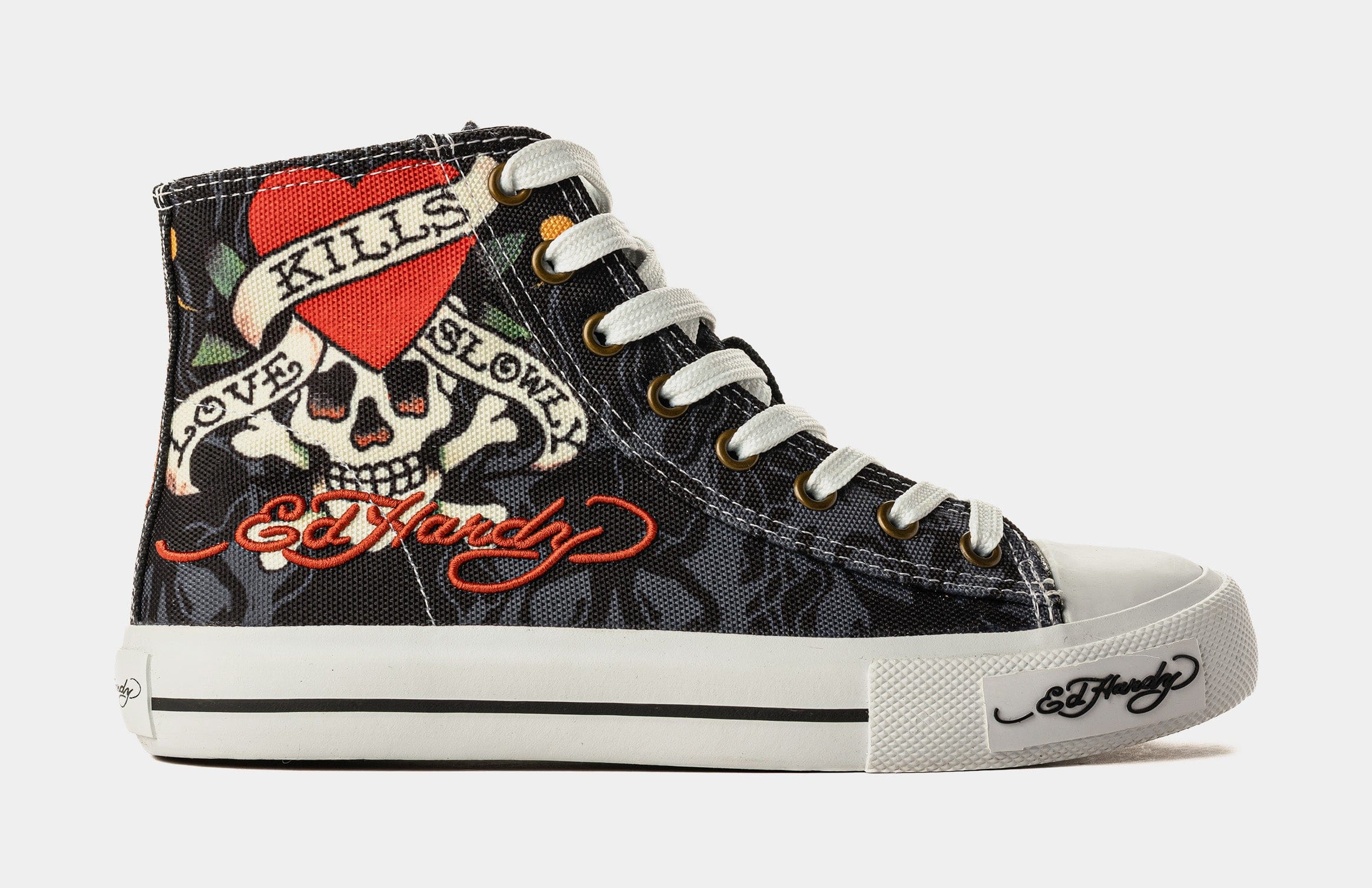 ED HARDY Kills Love Slowly High Top Womens Lifestyle Shoes (Black/White)