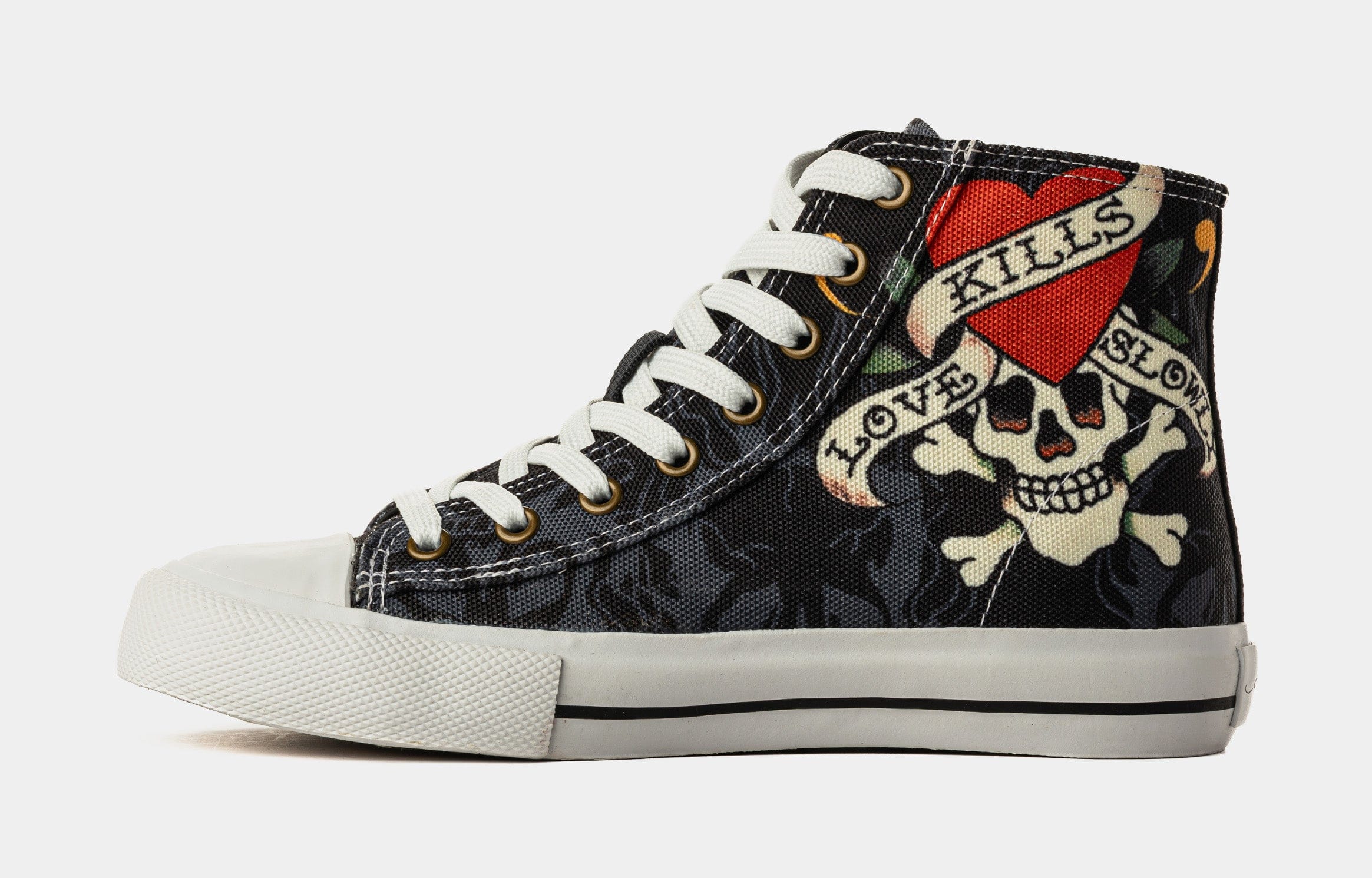 ED HARDY Kills Love Slowly High Top Womens Lifestyle Shoes (Black/White)