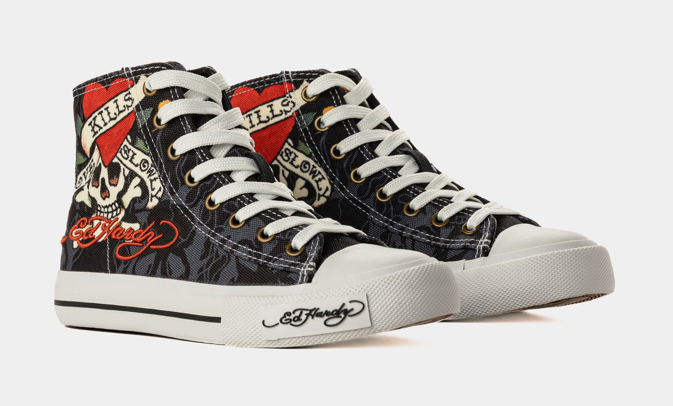 ED HARDY Kills Love Slowly High Top Womens Lifestyle Shoes (Black/White)