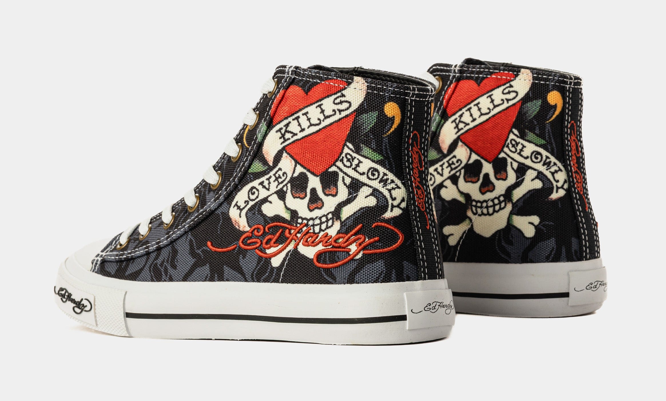 ED HARDY Kills Love Slowly High Top Womens Lifestyle Shoes (Black/White)