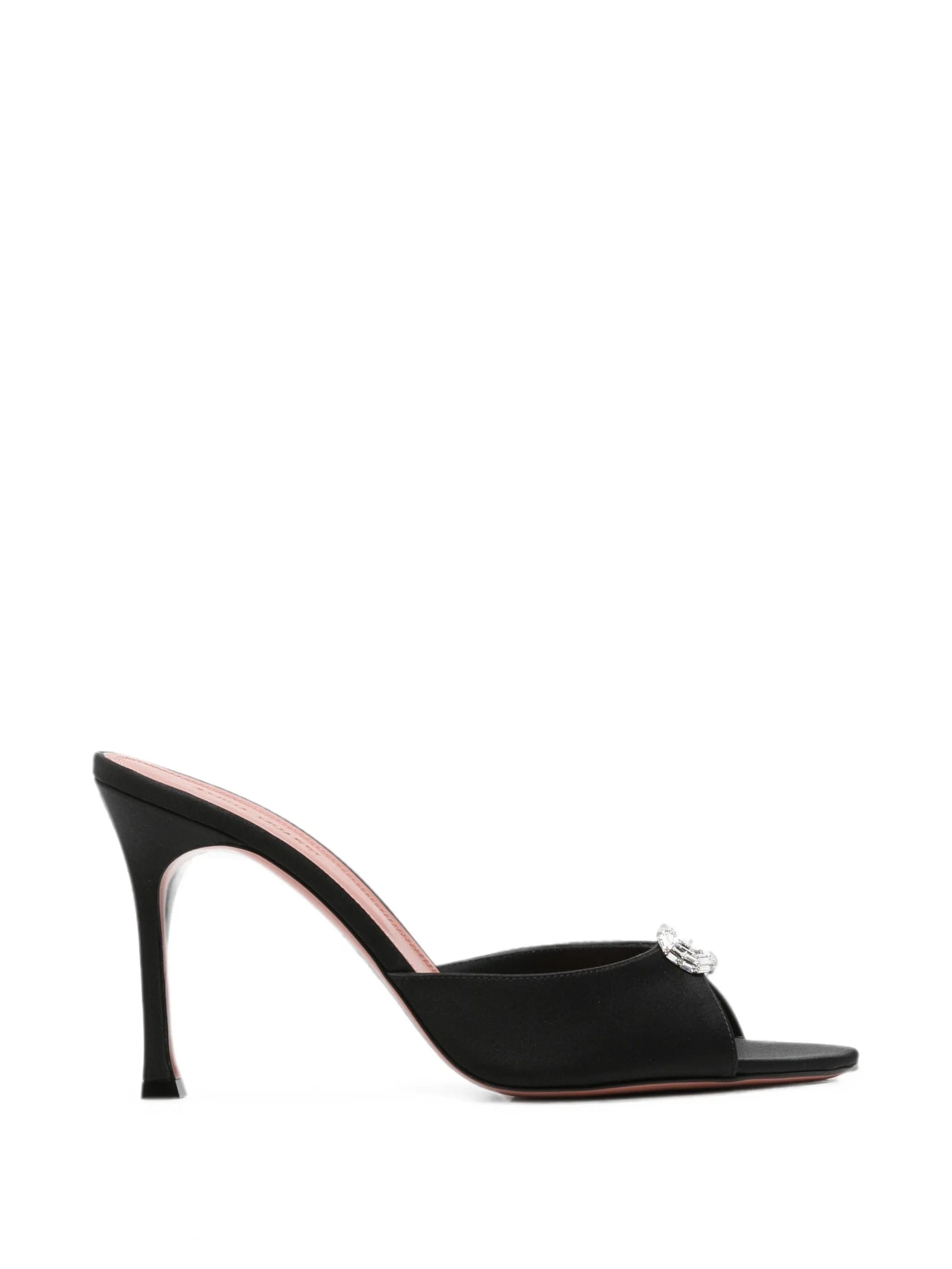 Amina Muaddi Mini Camelia crystal - buckle satin sandals