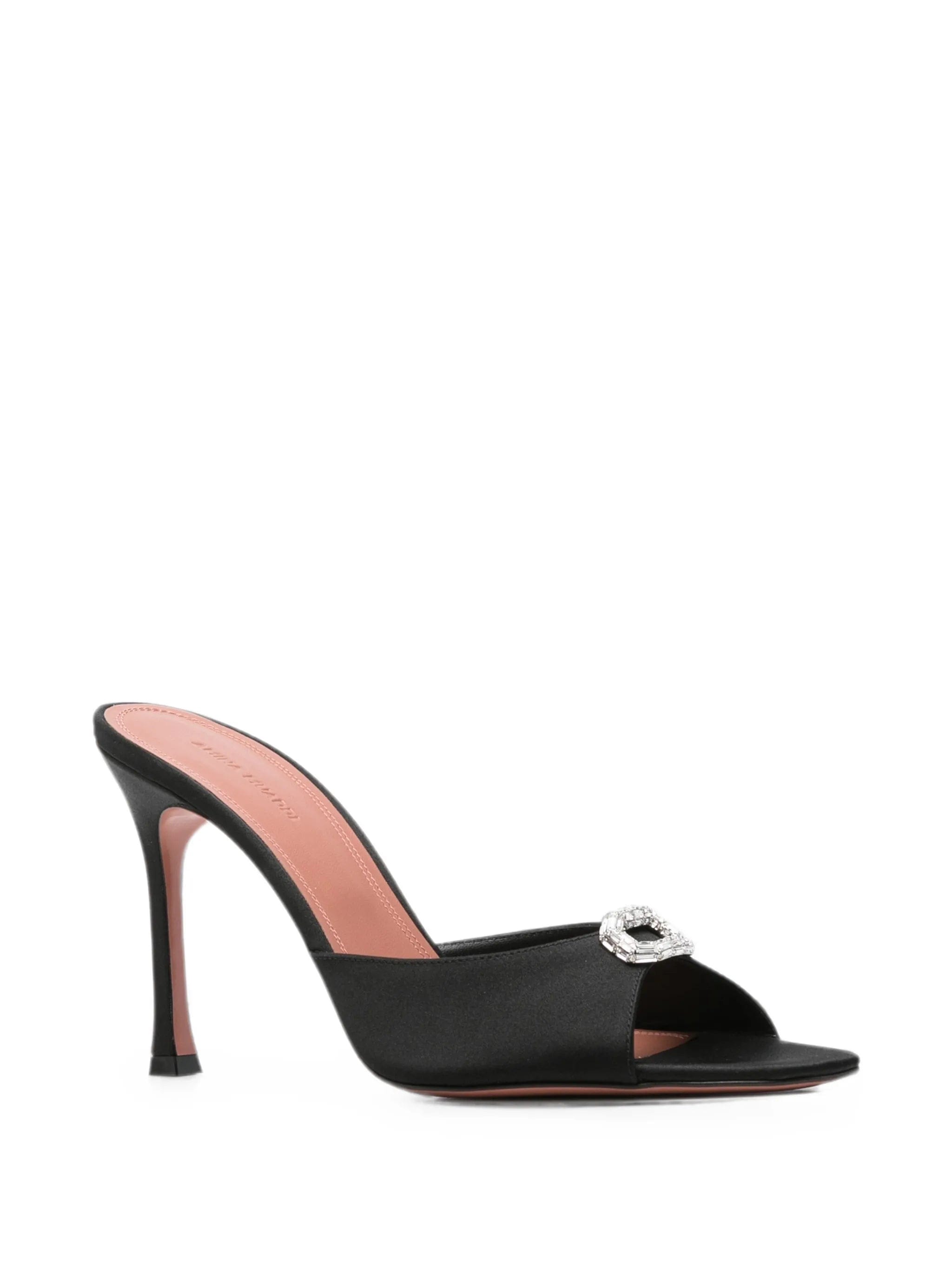 Amina Muaddi Mini Camelia crystal - buckle satin sandals