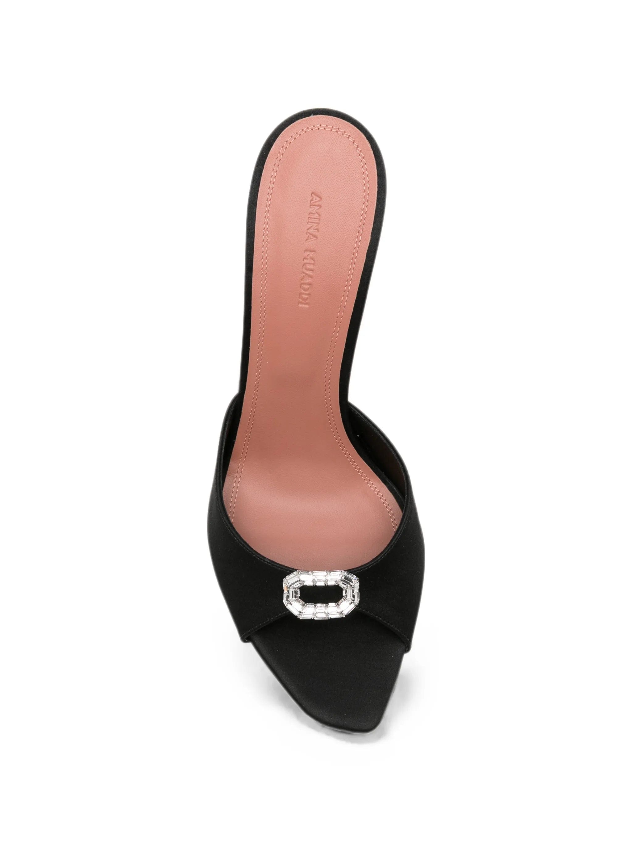 Amina Muaddi Mini Camelia crystal - buckle satin sandals