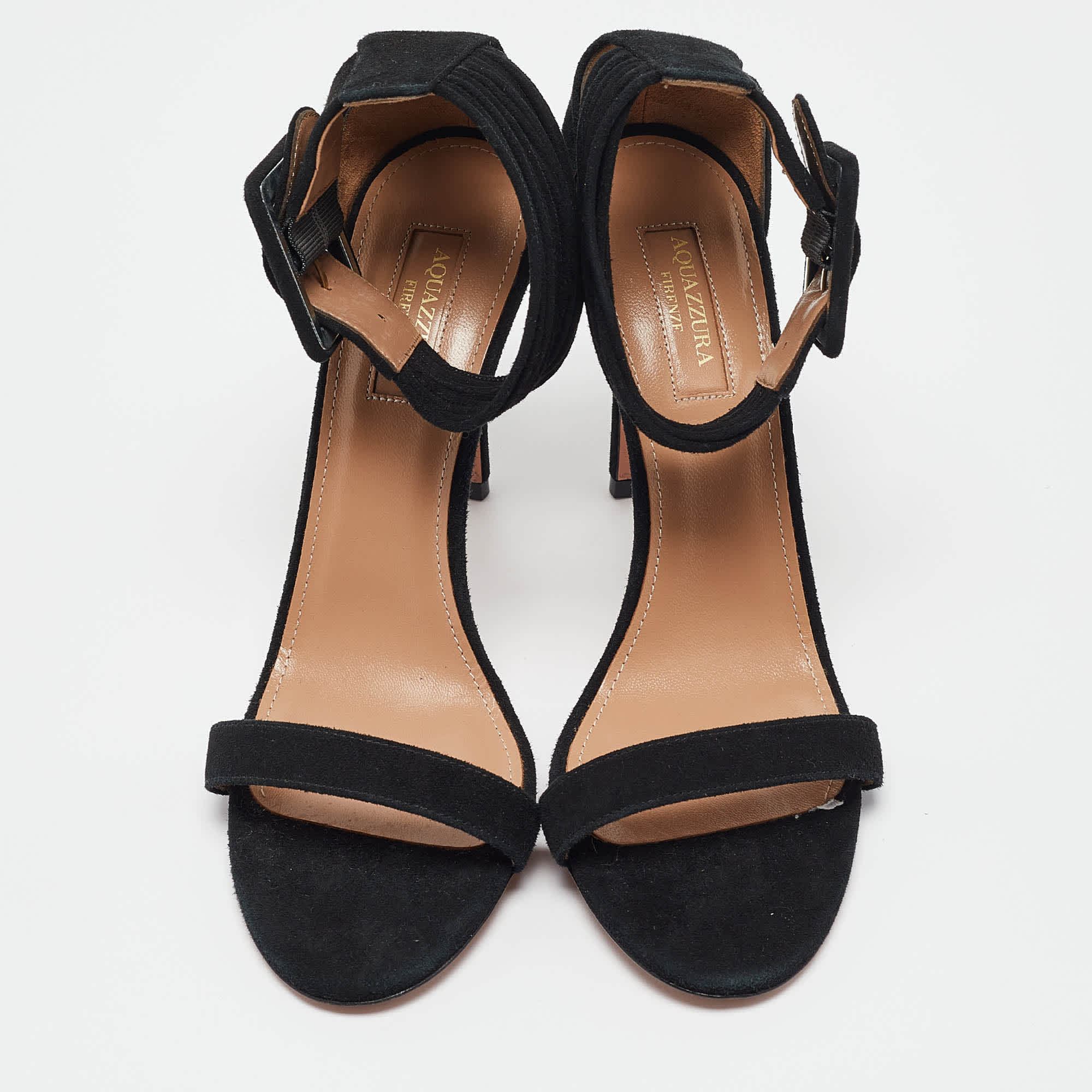 Aquazzura Black Suede Ankle Strap Sandals