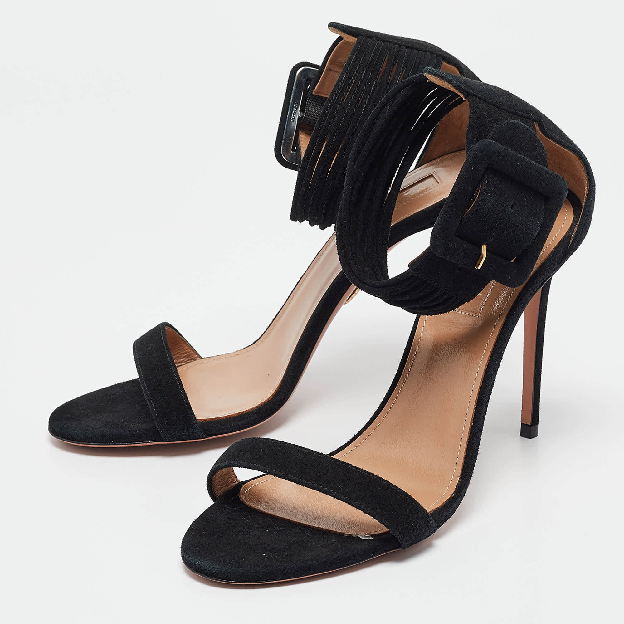 Aquazzura Black Suede Ankle Strap Sandals