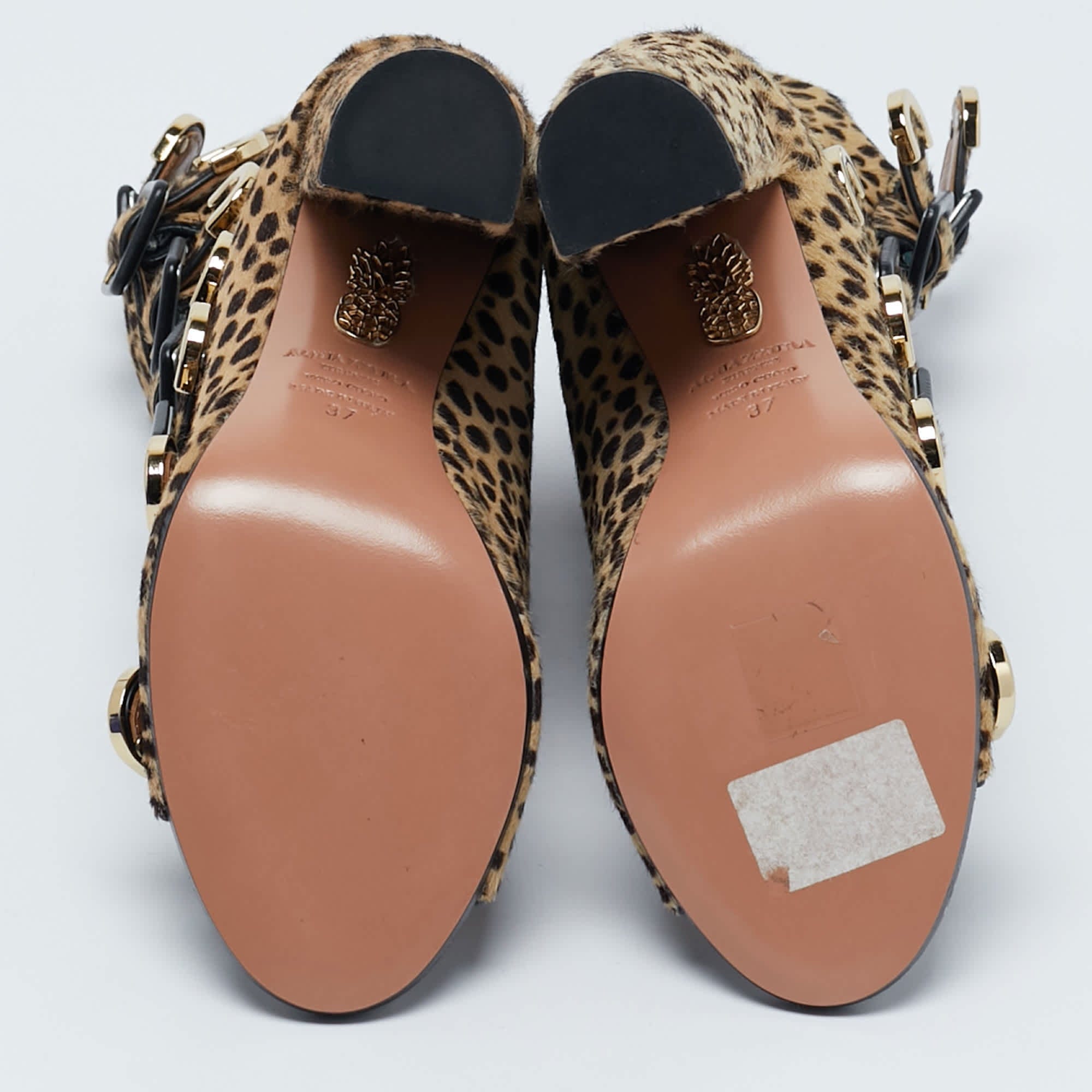 Aquazzura Beige/black Leopard Print Calf Hair Gladiator Sandals