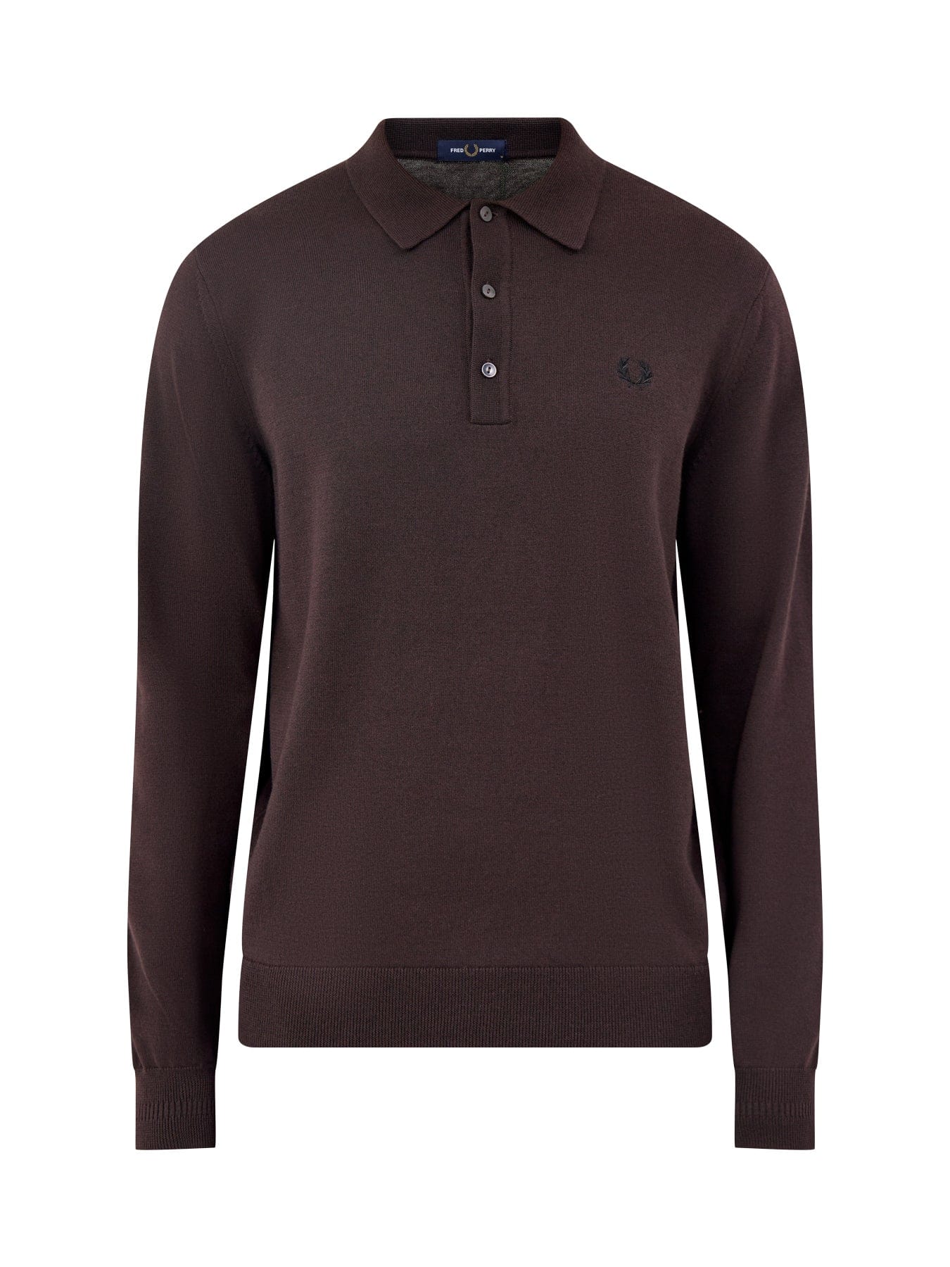 Fred Perry Classic Knitted Long Sleeve Polo Shirt Brown