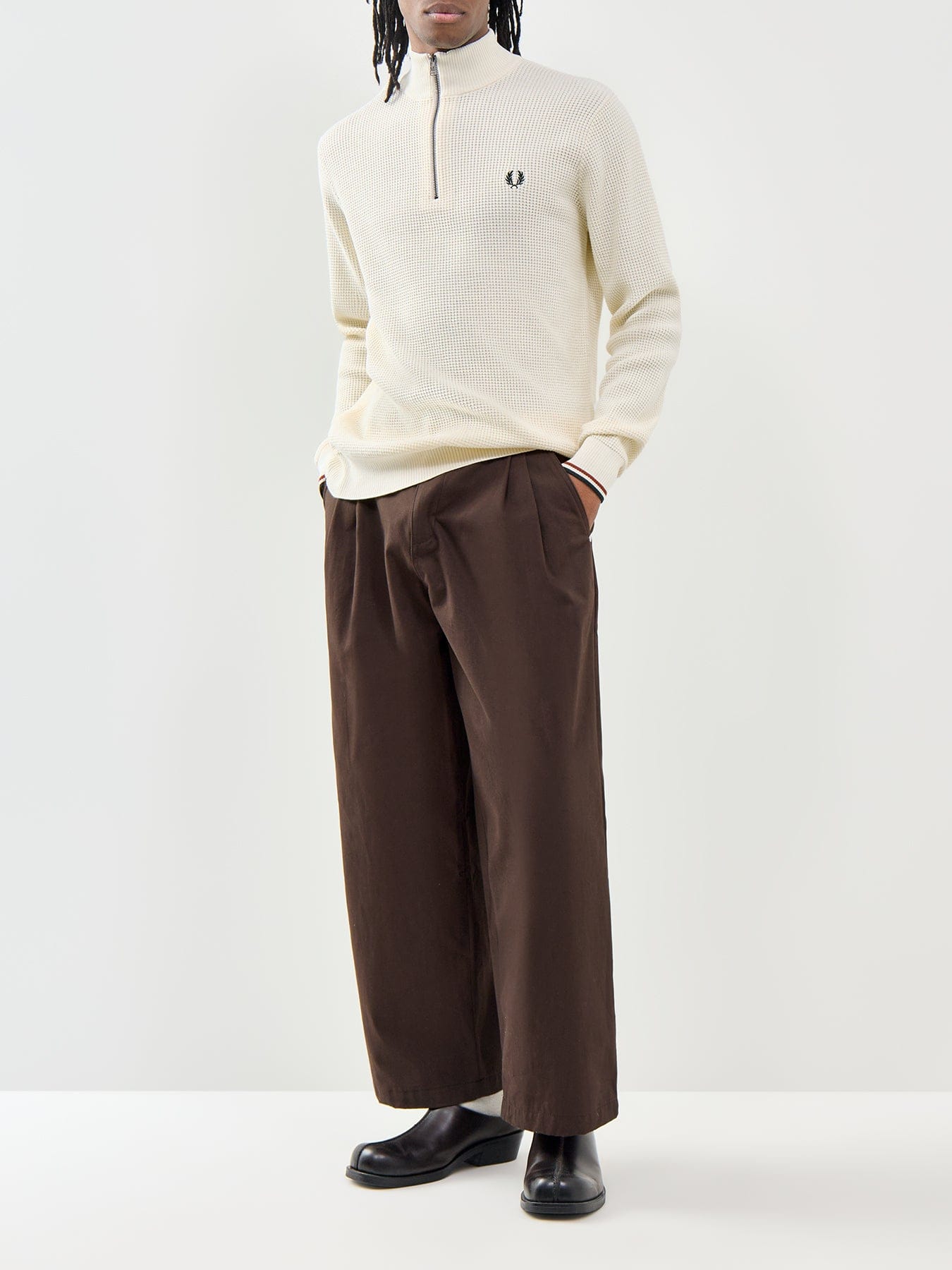 Fred Perry Waffle Stitch Half Zip Jumper Cream