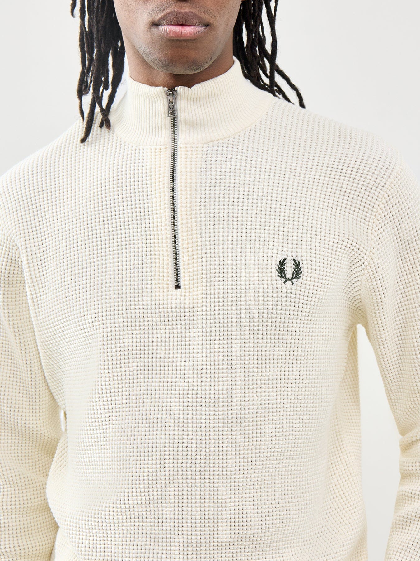 Fred Perry Waffle Stitch Half Zip Jumper Cream