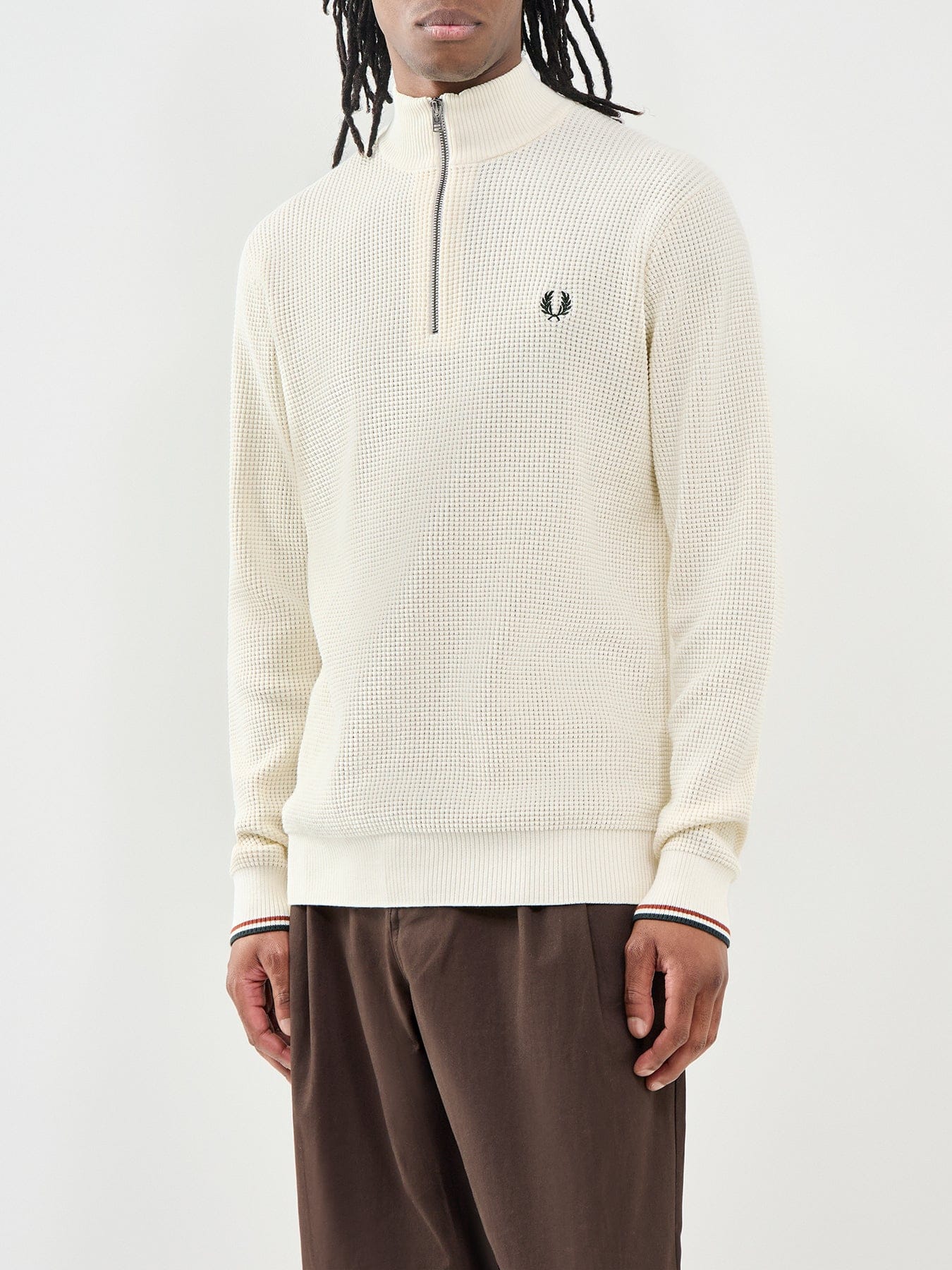 Fred Perry Waffle Stitch Half Zip Jumper Cream