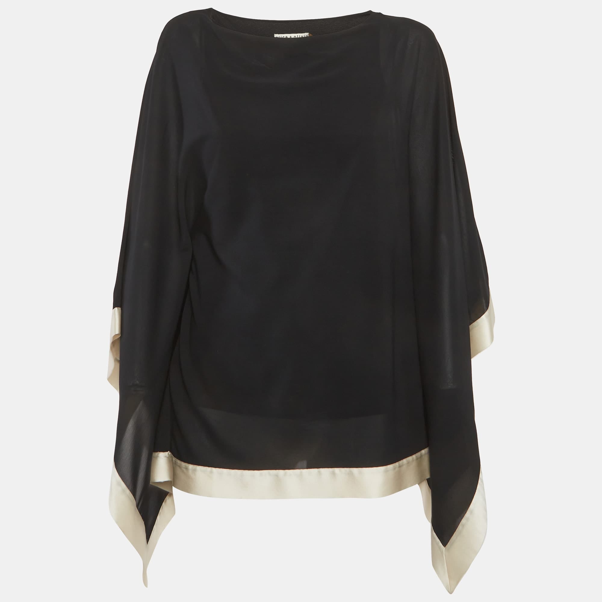 Alice + Olivia Black Silk Kaftan Top