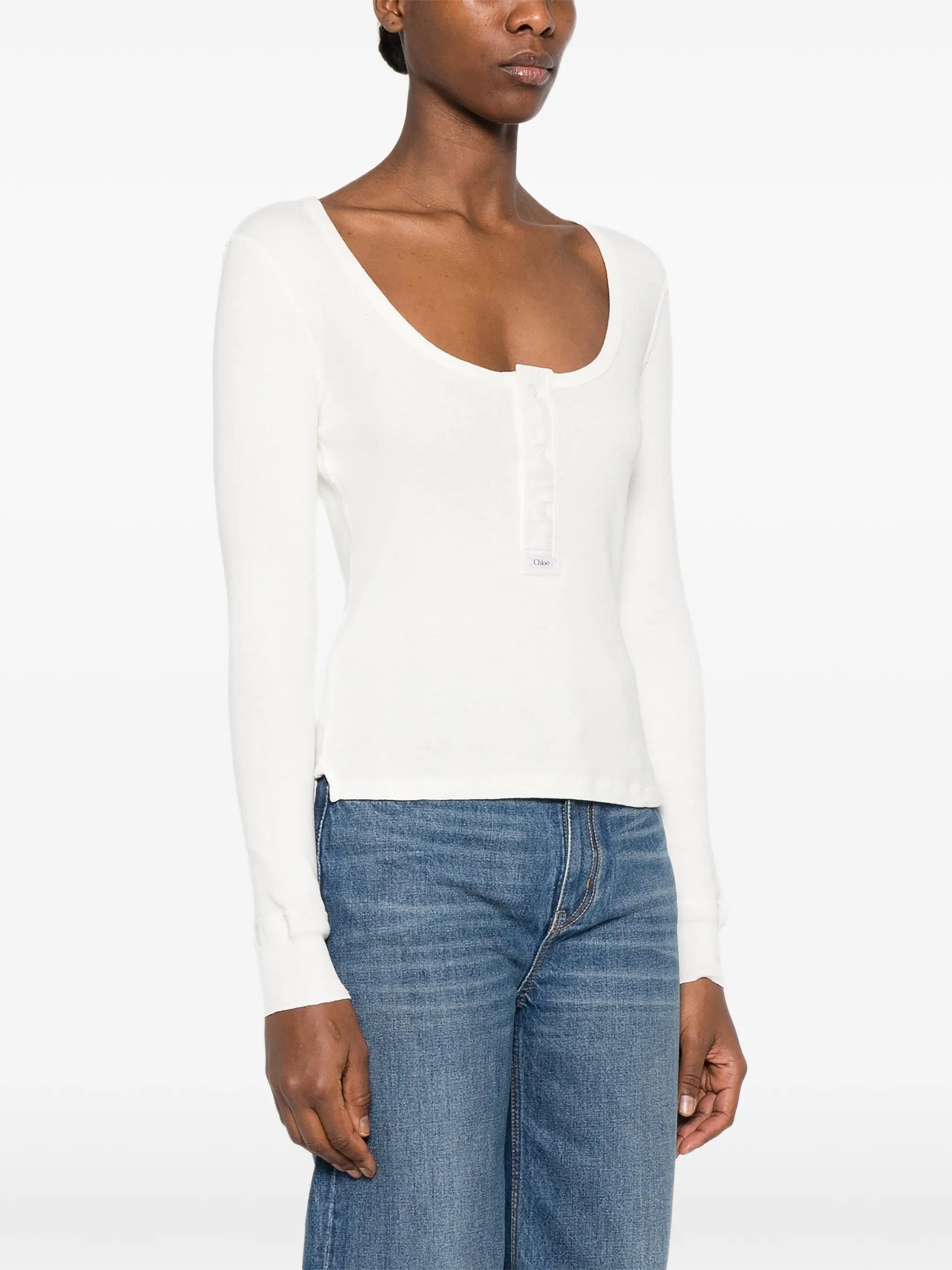 Chloé scoop - neck Henley T - shirt
