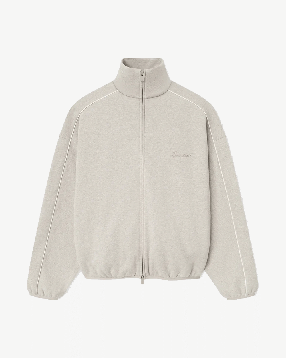 FOG ESSENTIALS SS25 MODERN FLEECE TRACK JACKET WITH PIPING HEATHER STONE / CLOUD WHITE
