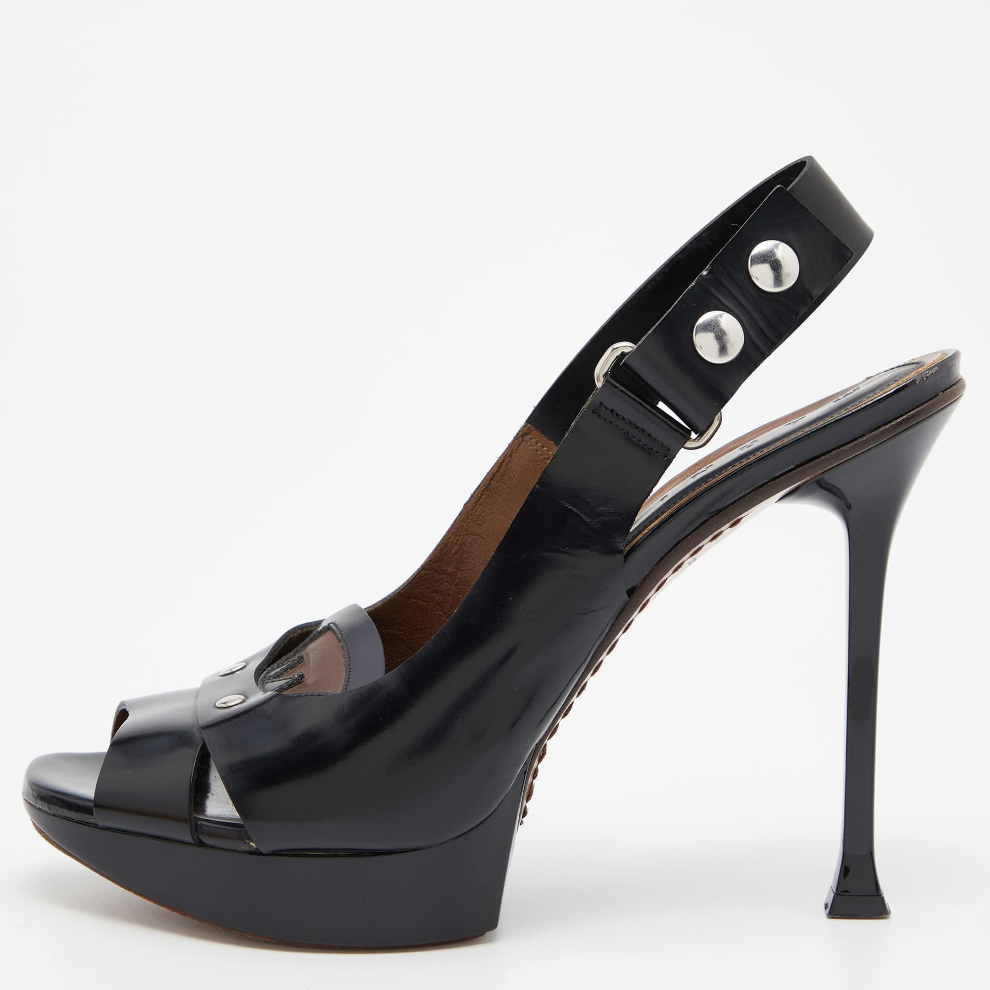 Marni Black Leather Peep Toe Sandals