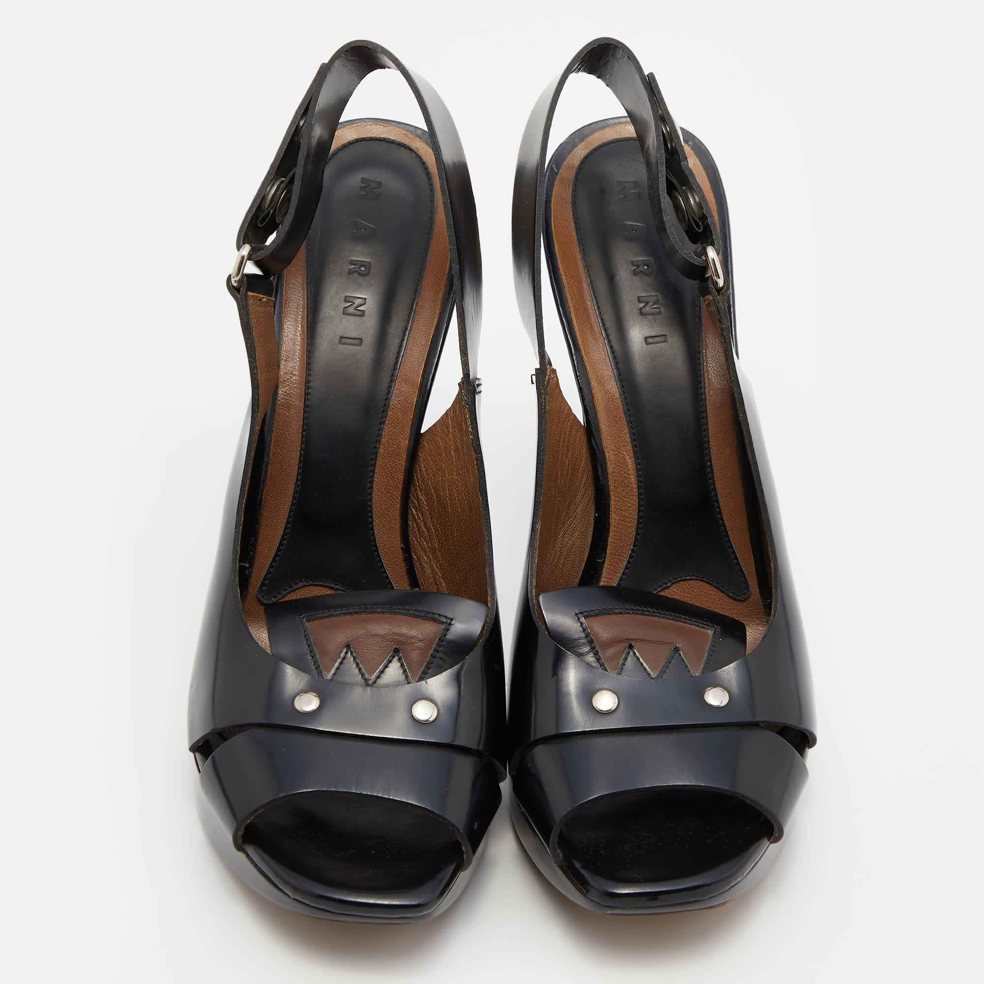 Marni Black Leather Peep Toe Sandals