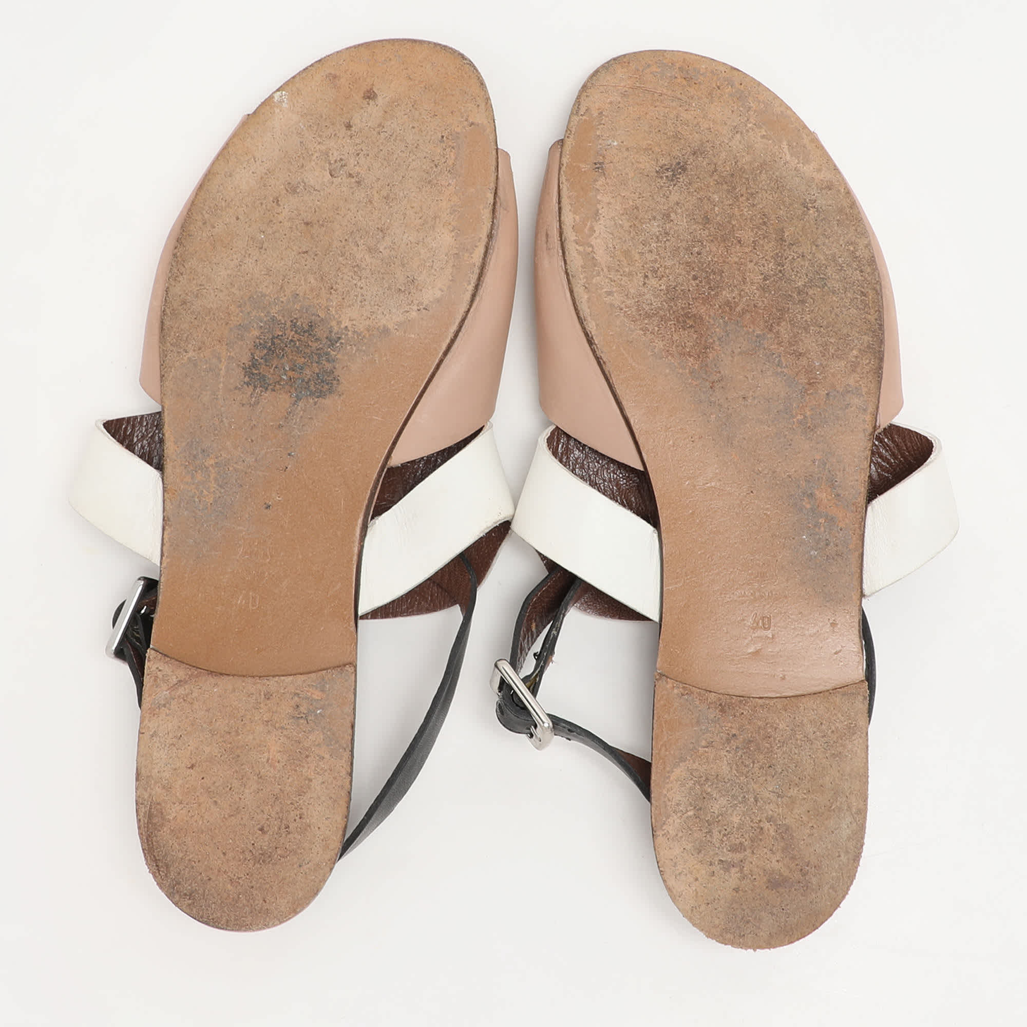 Marni Beige/white Leather Slingback Flat Sandals