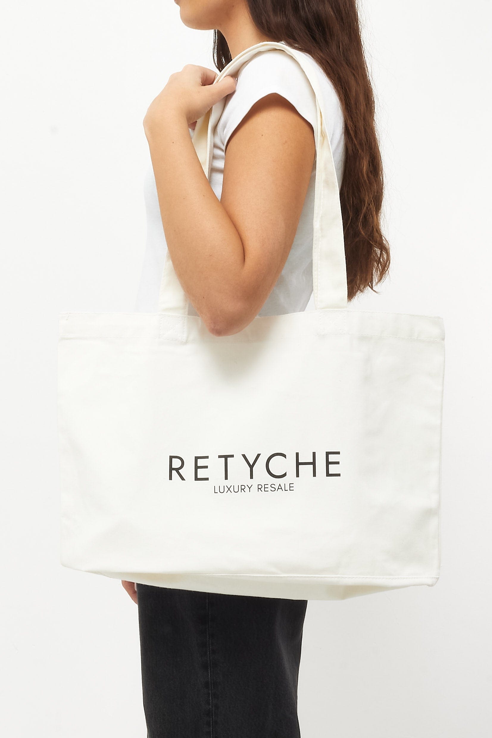 WHITE* Retyche White Cotton & Black Logo Tote