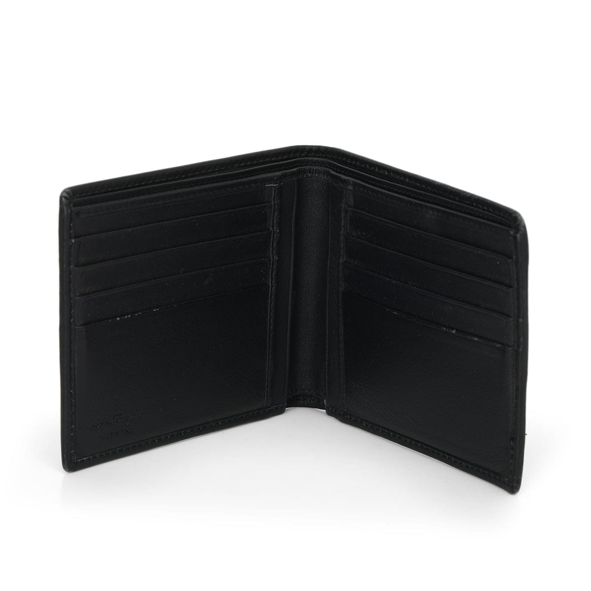 Salvatore Ferragamo Solid Black Gancini Bi - Fold Wallet Small