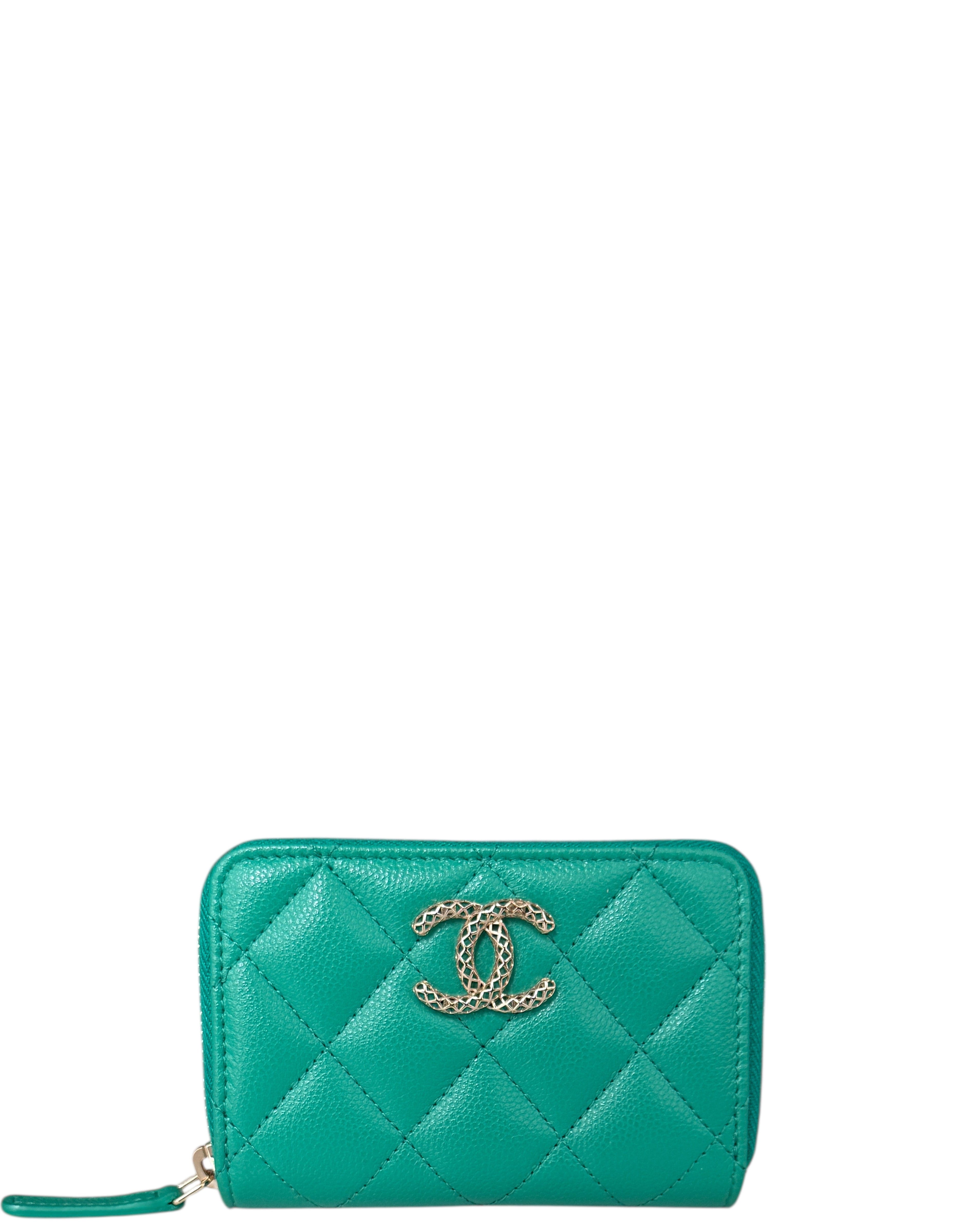 ASC Resale Chanel Green Caviar Quilted Zip Coin Purse